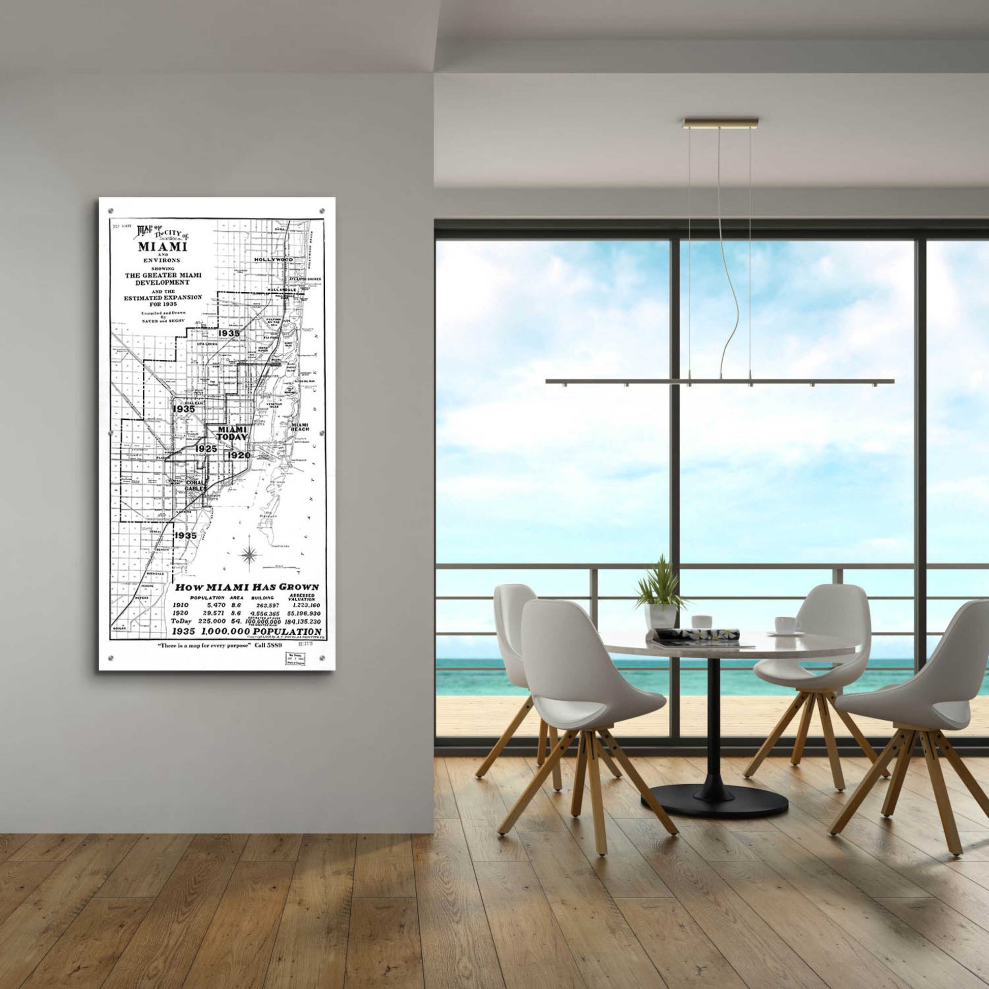 Epic Art 'Map of Miami 1925' by  Portfolio, Acrylic Glass Wall Art,24x48