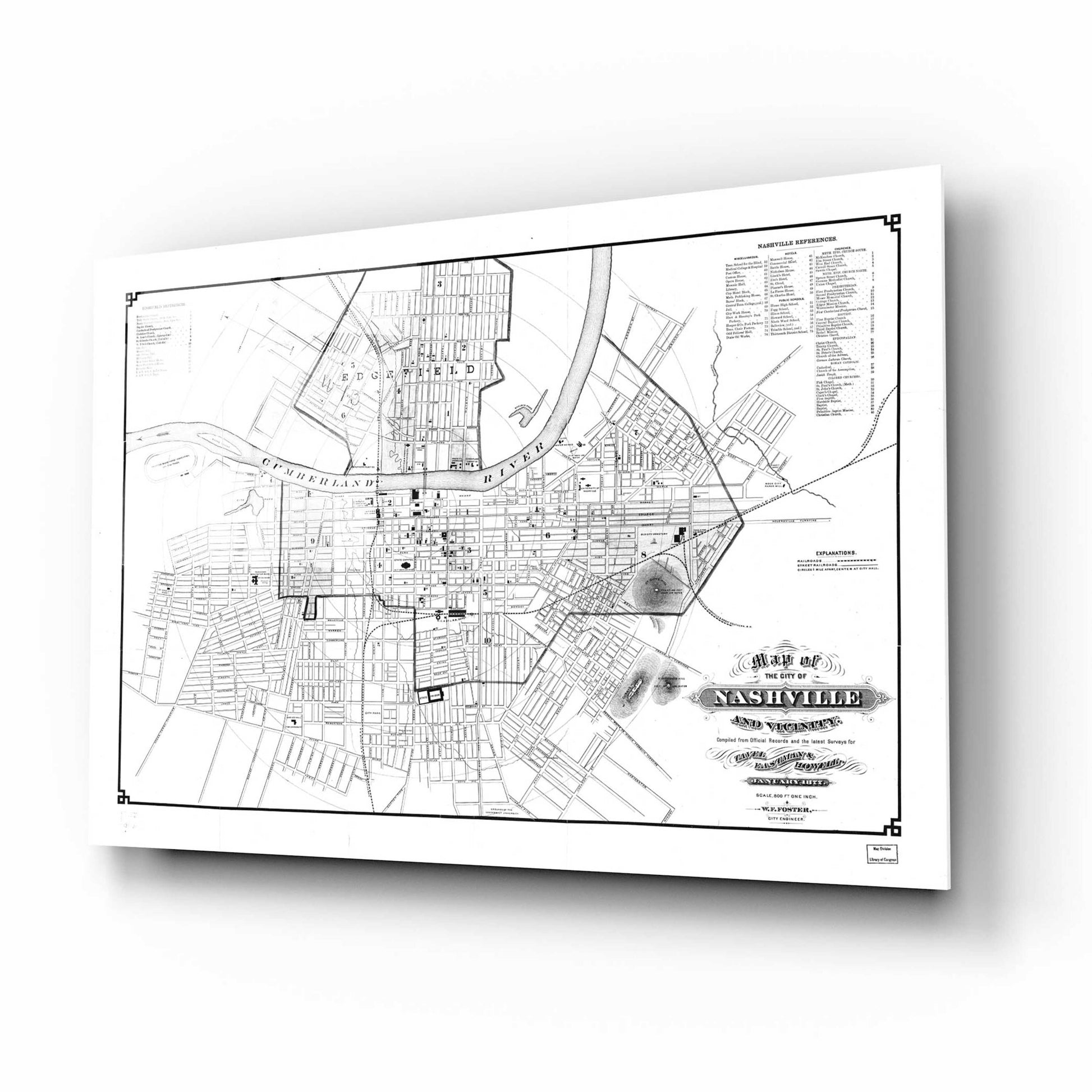 Epic Art 'Map of Nashville 1877' by  Portfolio, Acrylic Glass Wall Art,16x12