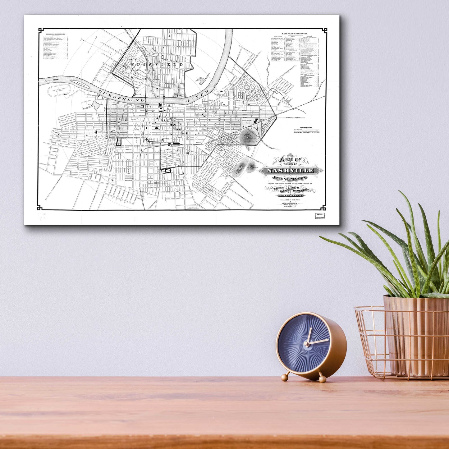 Epic Art 'Map of Nashville 1877' by  Portfolio, Acrylic Glass Wall Art,16x12