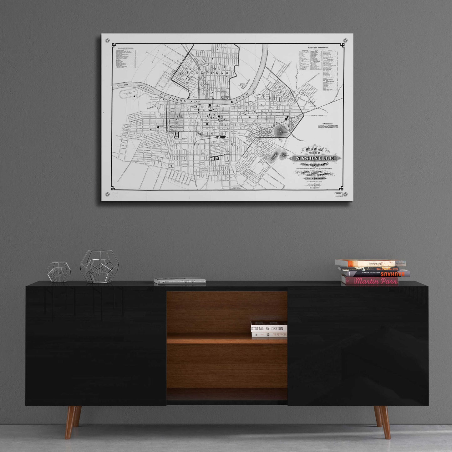 Epic Art 'Map of Nashville 1877' by  Portfolio, Acrylic Glass Wall Art,36x24