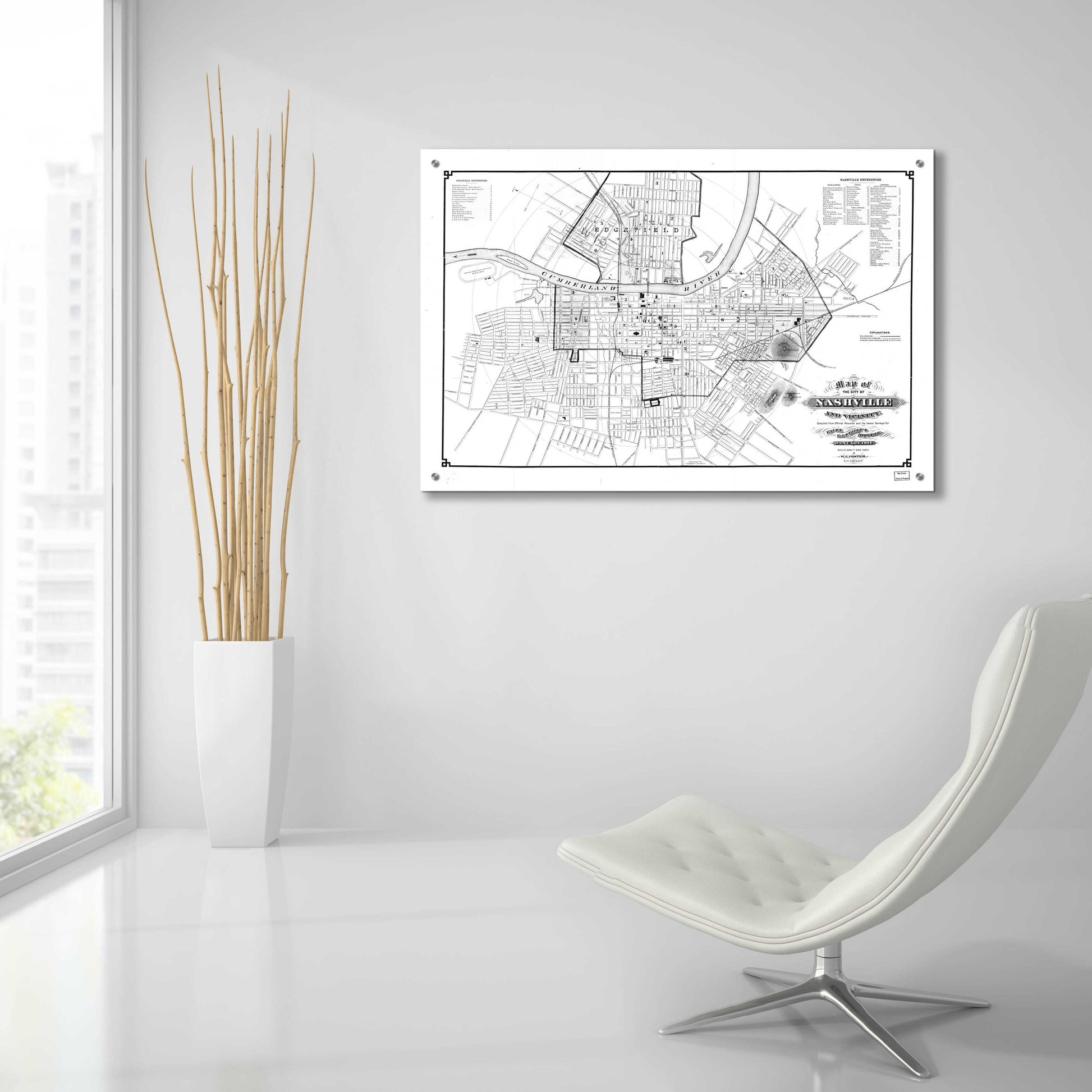 Epic Art 'Map of Nashville 1877' by  Portfolio, Acrylic Glass Wall Art,36x24