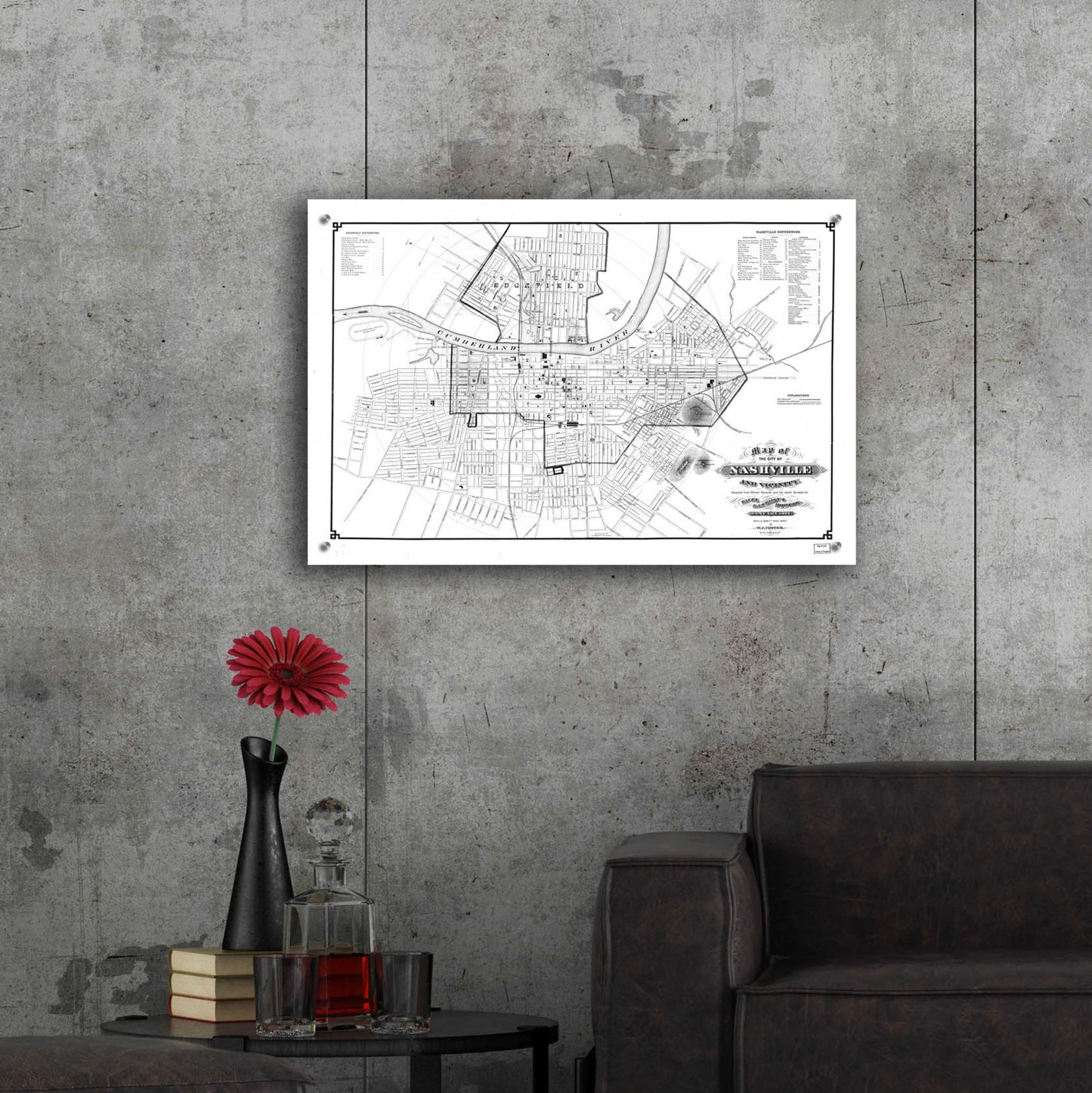 Epic Art 'Map of Nashville 1877' by  Portfolio, Acrylic Glass Wall Art,36x24