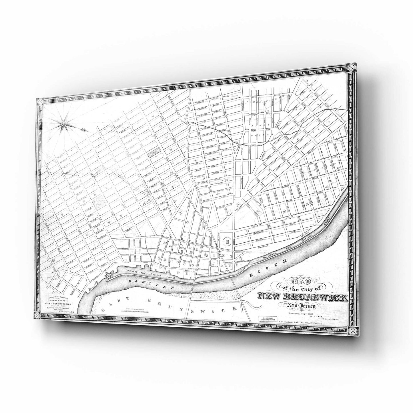 Epic Art 'Map of New Brunswick, NJ 1836' by  Portfolio, Acrylic Glass Wall Art,16x12