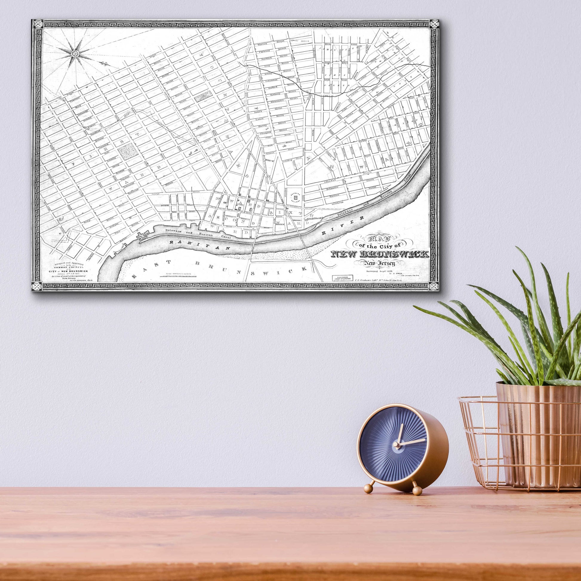 Epic Art 'Map of New Brunswick, NJ 1836' by  Portfolio, Acrylic Glass Wall Art,16x12