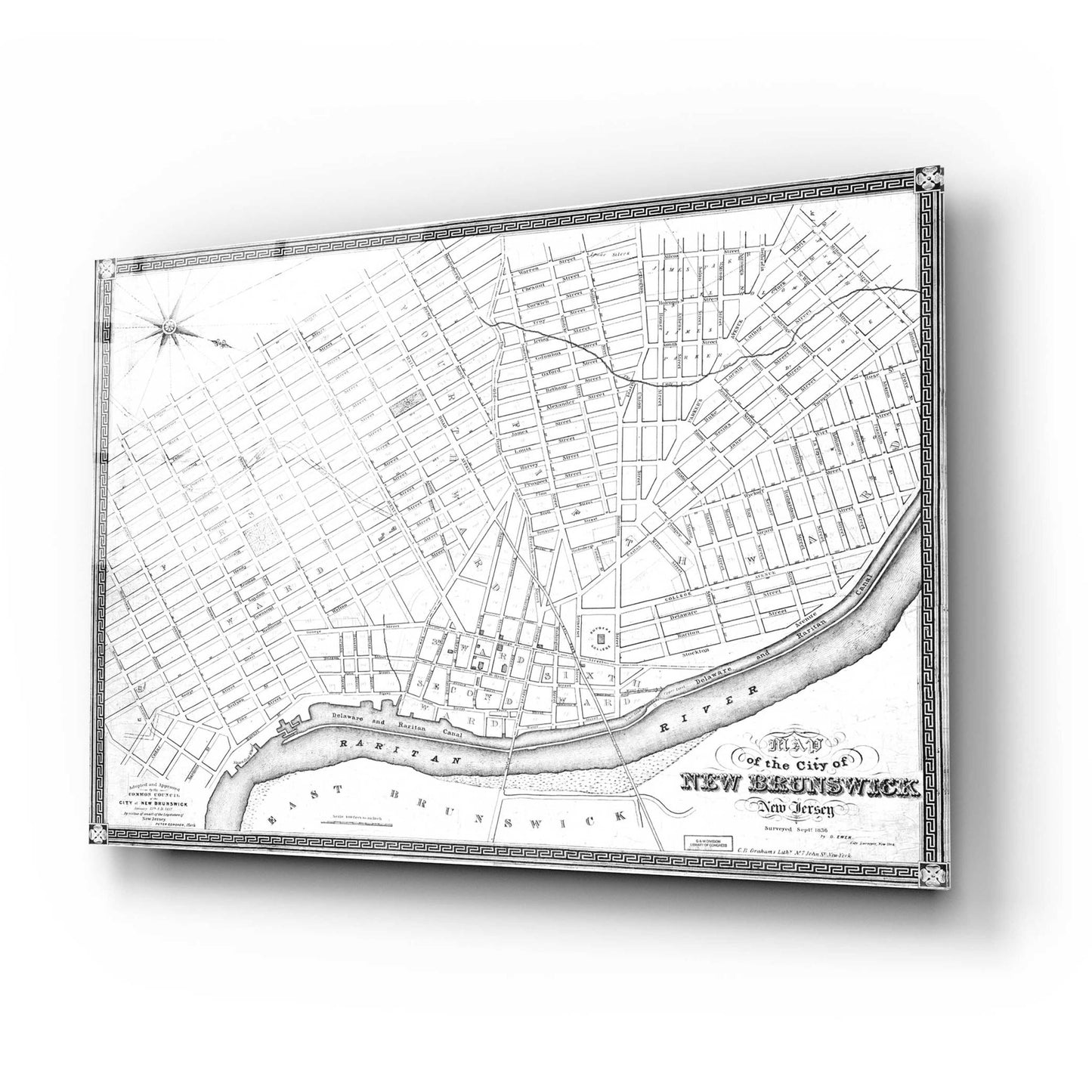 Epic Art 'Map of New Brunswick, NJ 1836' by  Portfolio, Acrylic Glass Wall Art,24x16