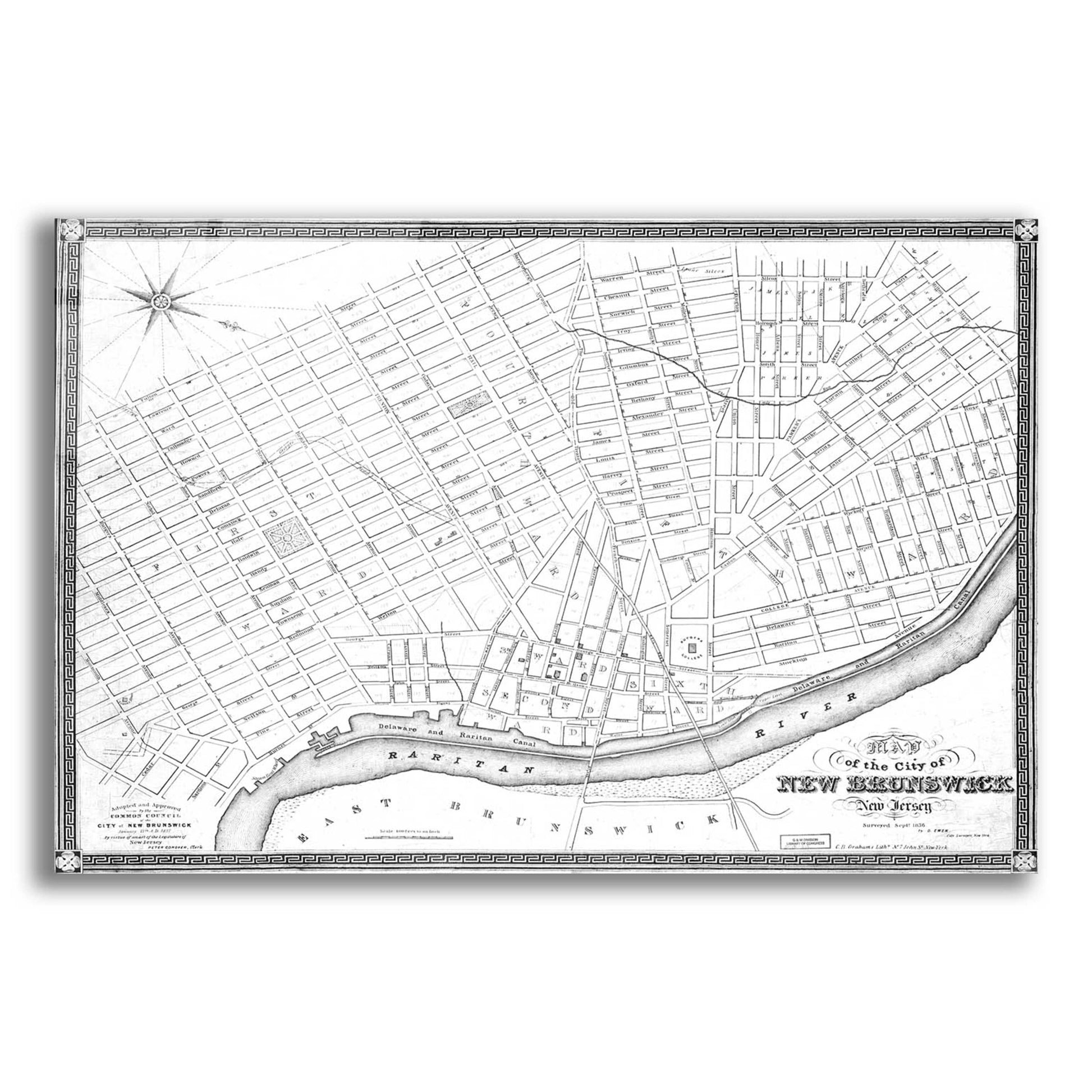 Epic Art 'Map of New Brunswick, NJ 1836' by  Portfolio, Acrylic Glass Wall Art,24x16