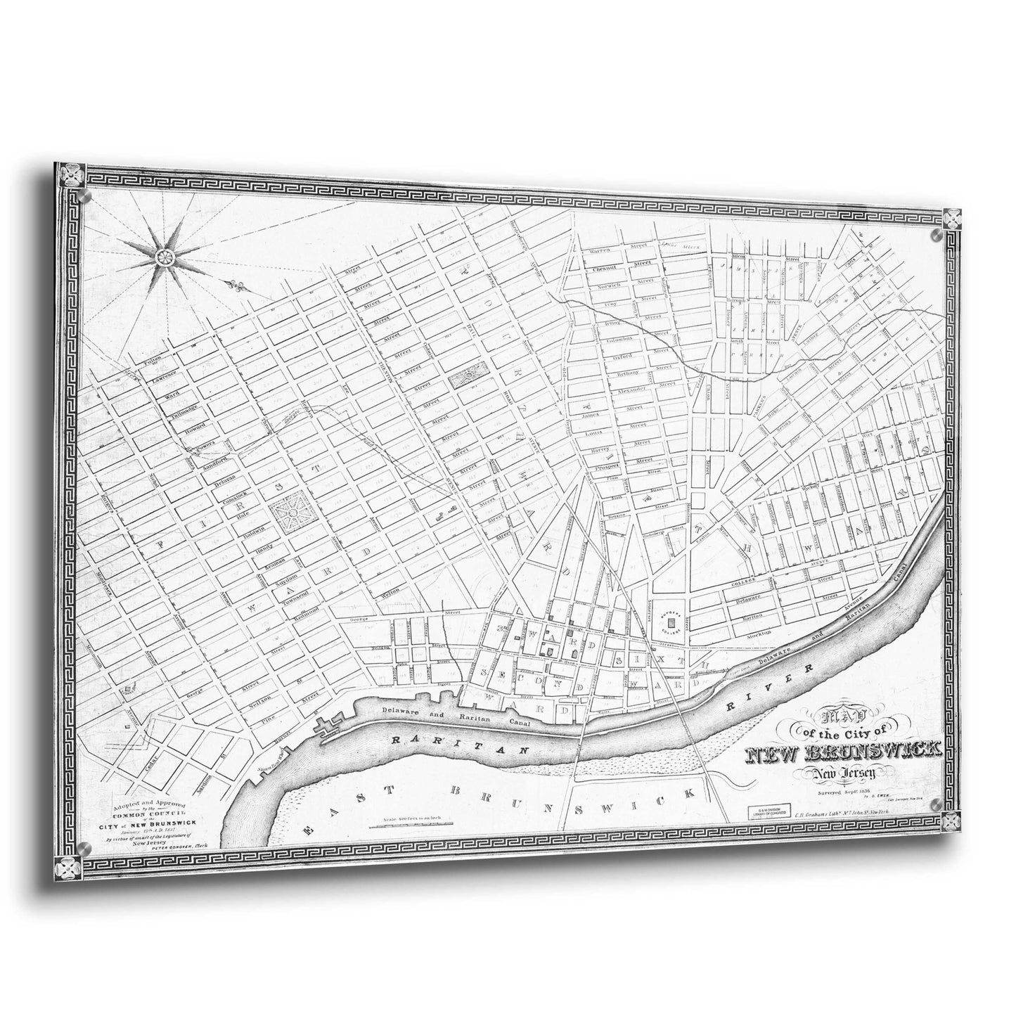 Epic Art 'Map of New Brunswick, NJ 1836' by  Portfolio, Acrylic Glass Wall Art,36x24