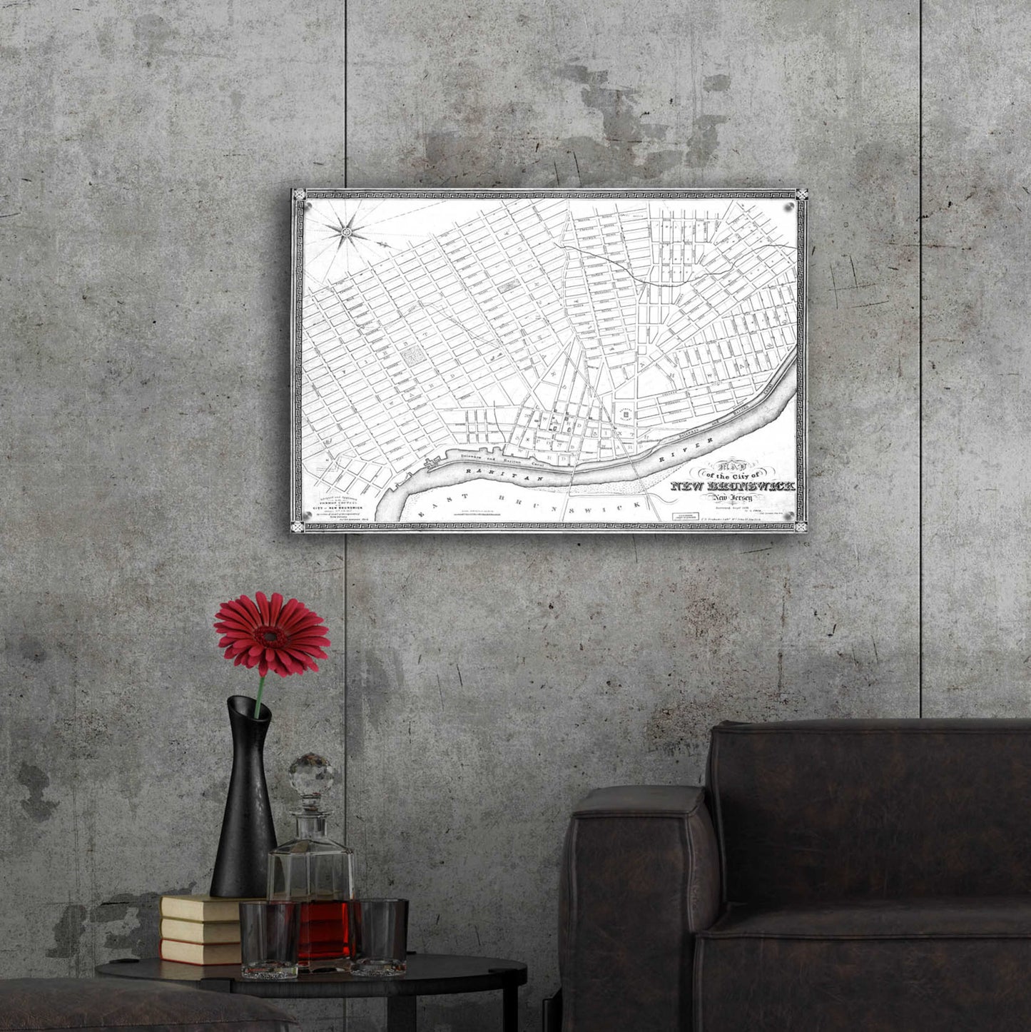 Epic Art 'Map of New Brunswick, NJ 1836' by  Portfolio, Acrylic Glass Wall Art,36x24