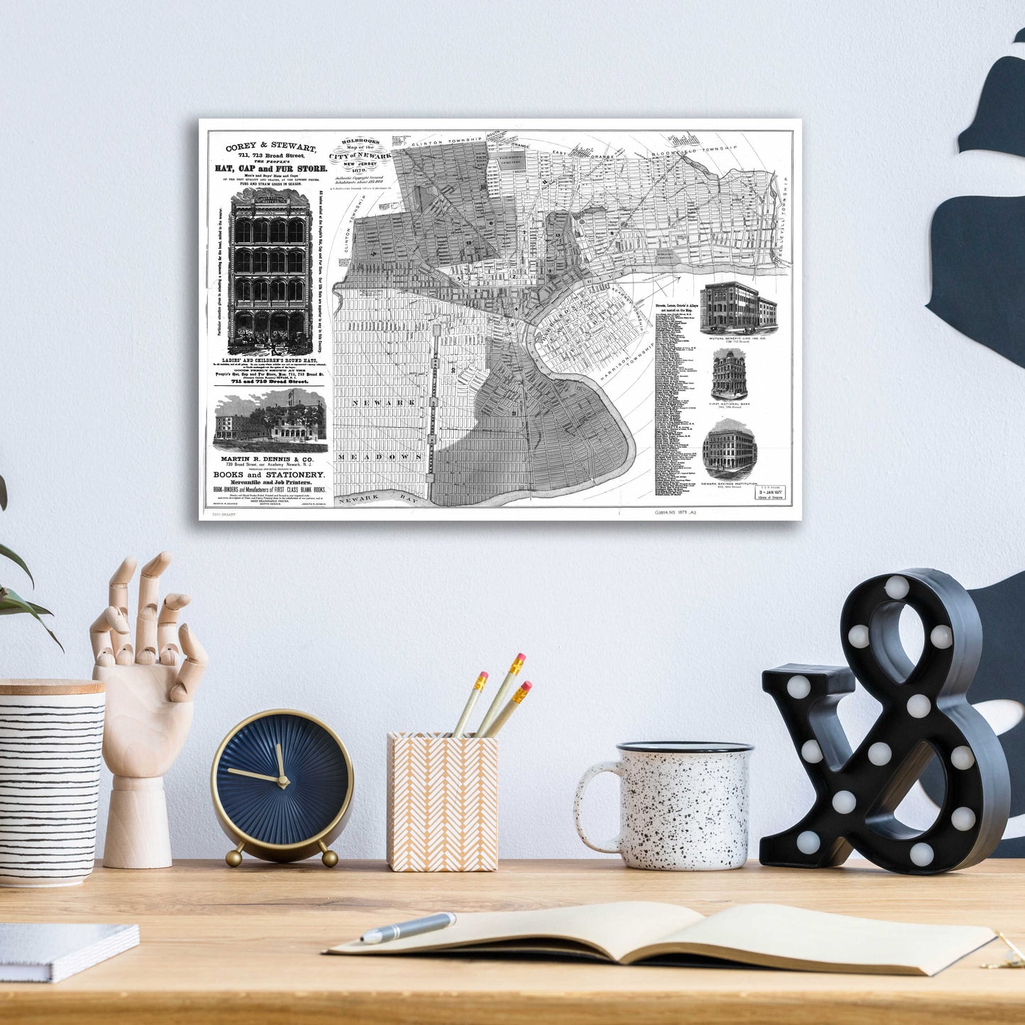 Epic Art 'Map of Newark, NJ 1879' by  Portfolio, Acrylic Glass Wall Art,16x12