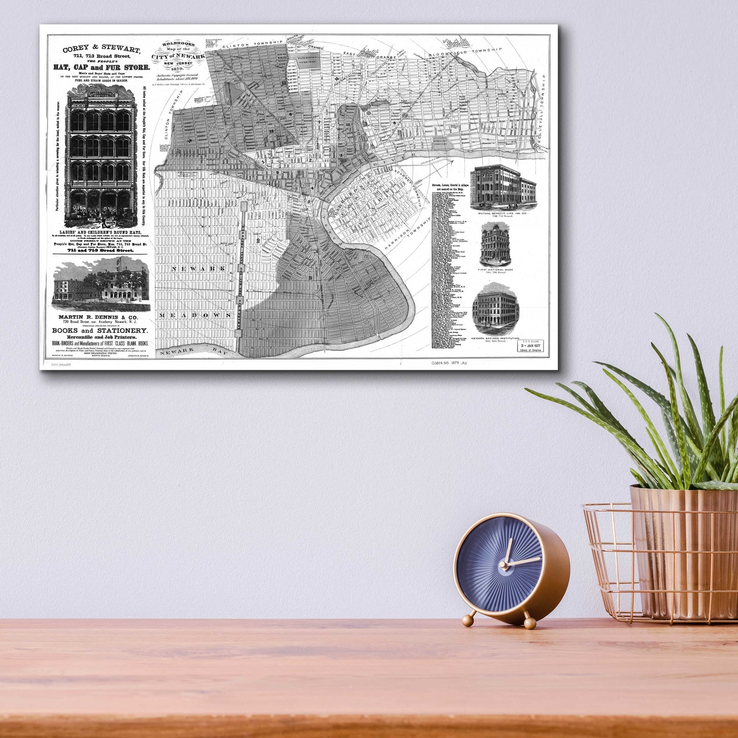 Epic Art 'Map of Newark, NJ 1879' by  Portfolio, Acrylic Glass Wall Art,16x12