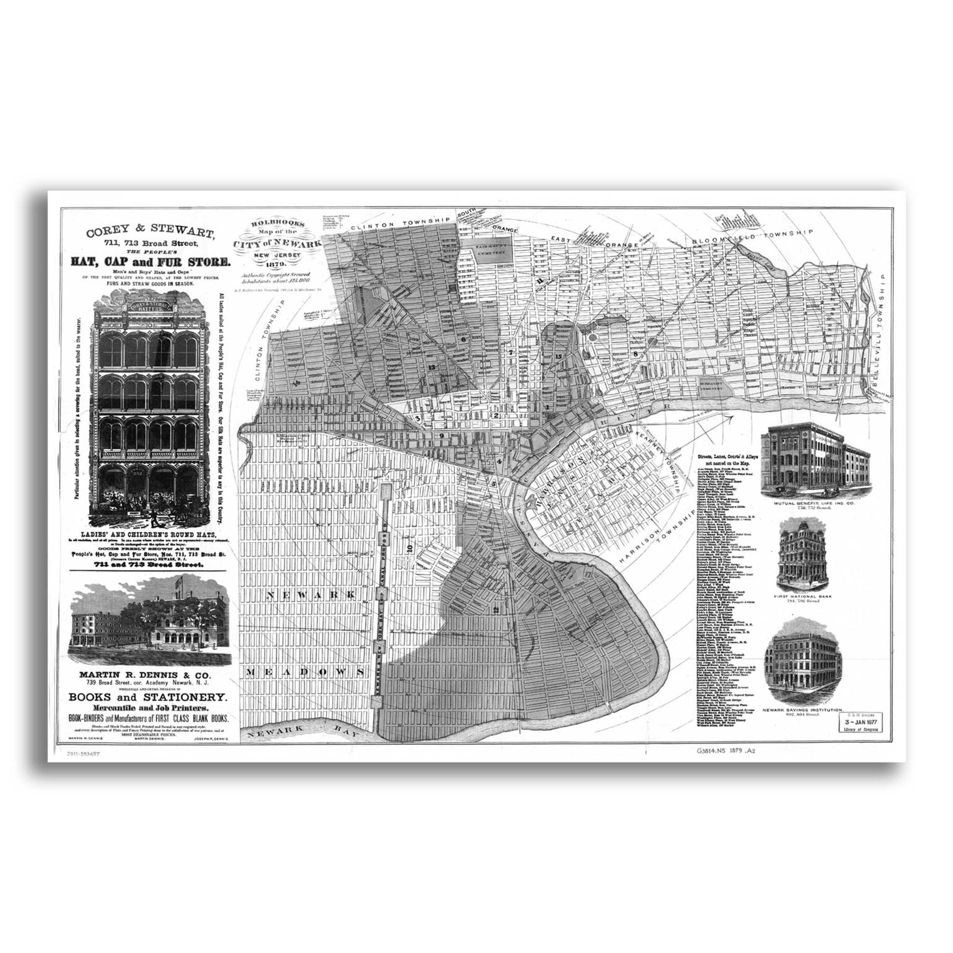 Epic Art 'Map of Newark, NJ 1879' by  Portfolio, Acrylic Glass Wall Art,24x16