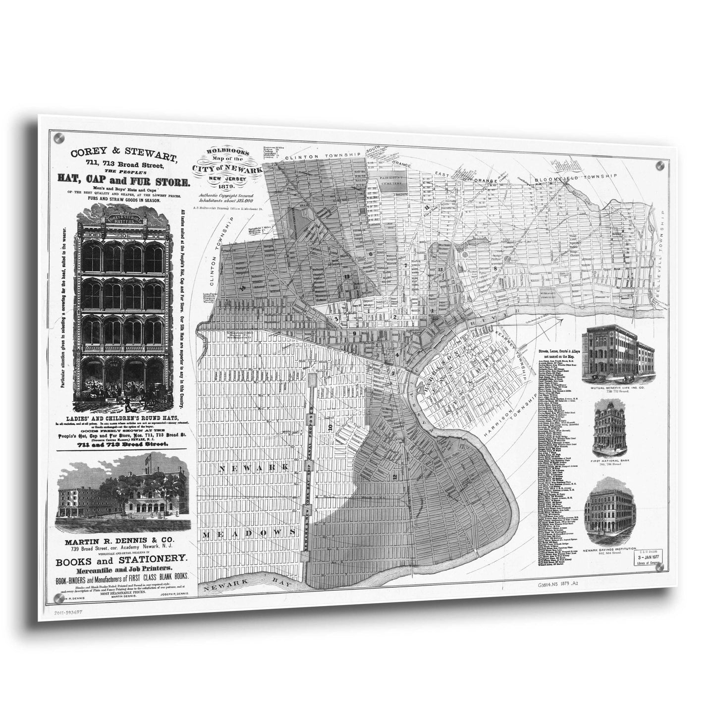 Epic Art 'Map of Newark, NJ 1879' by  Portfolio, Acrylic Glass Wall Art,36x24