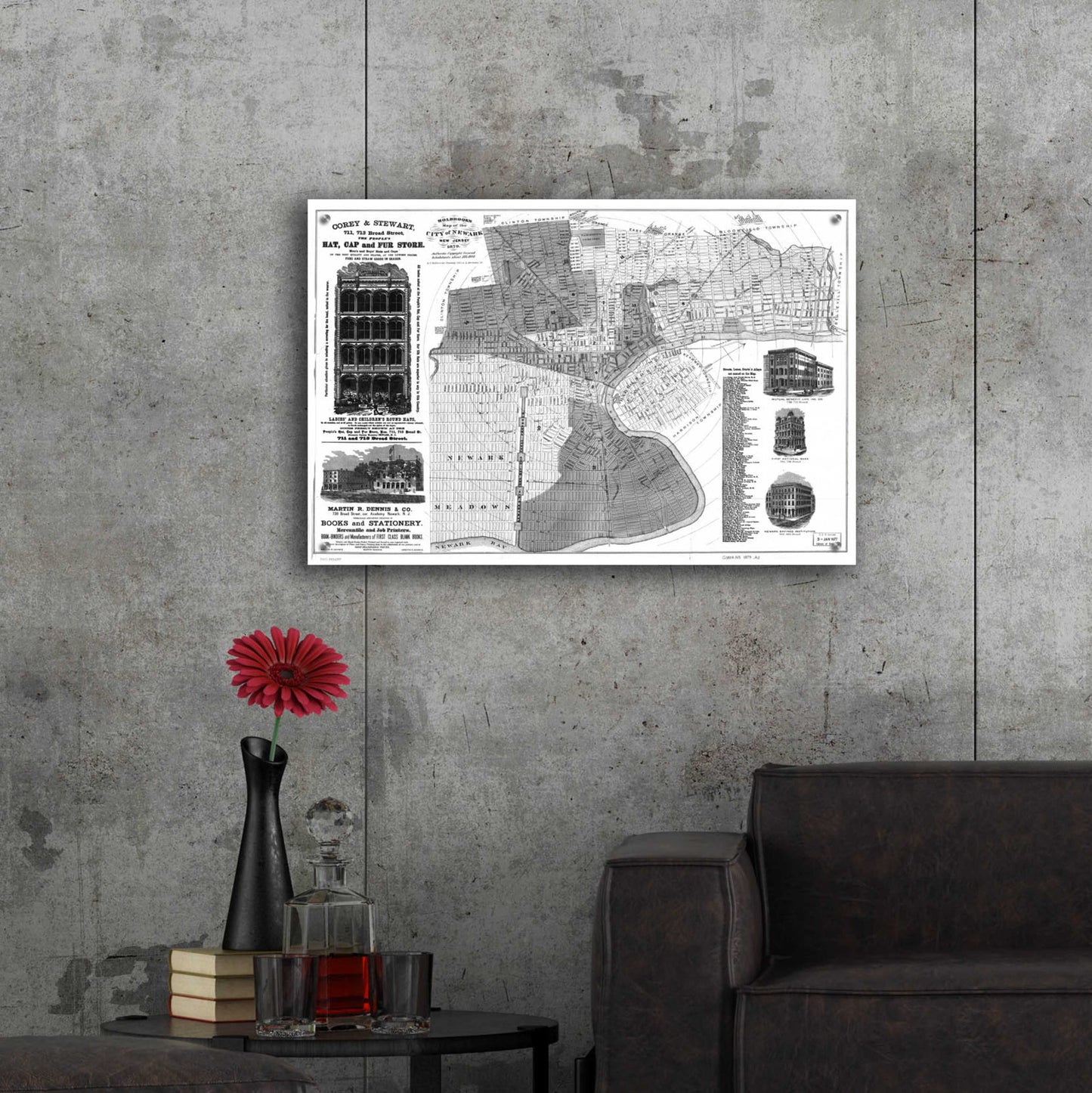 Epic Art 'Map of Newark, NJ 1879' by  Portfolio, Acrylic Glass Wall Art,36x24