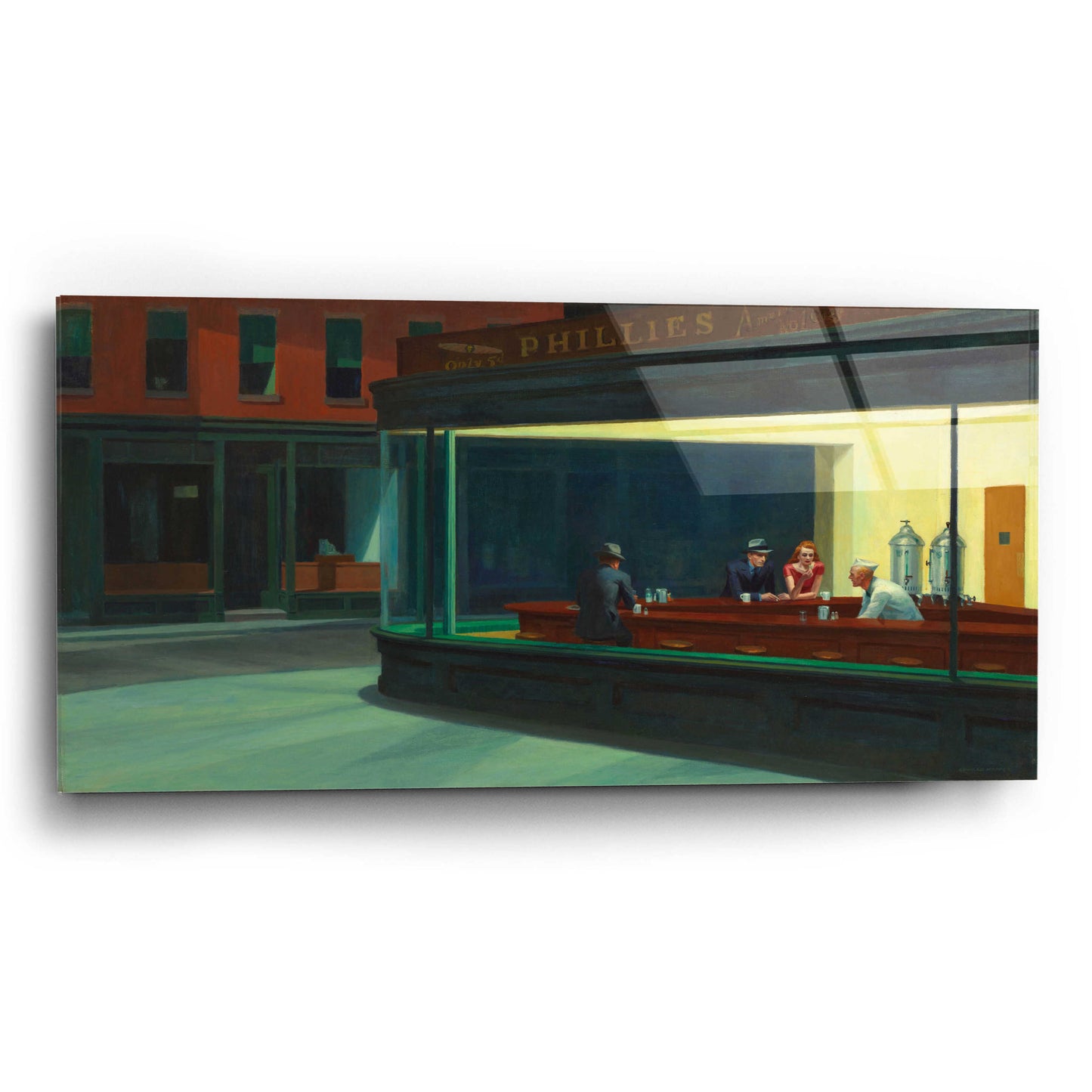 Epic Art 'Nighthawks, 1942' by Edward Hopper, Acrylic Glass Wall Art,24x12