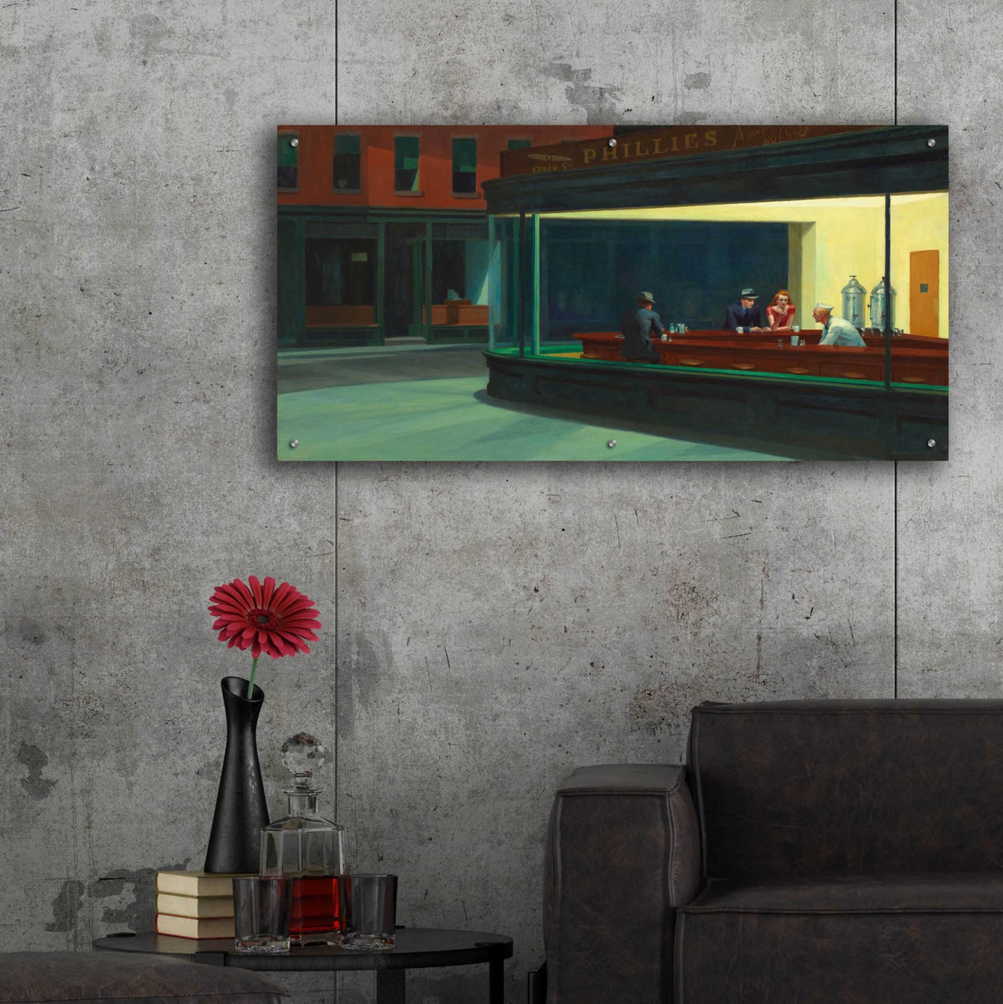 Epic Art 'Nighthawks, 1942' by Edward Hopper, Acrylic Glass Wall Art,48x24