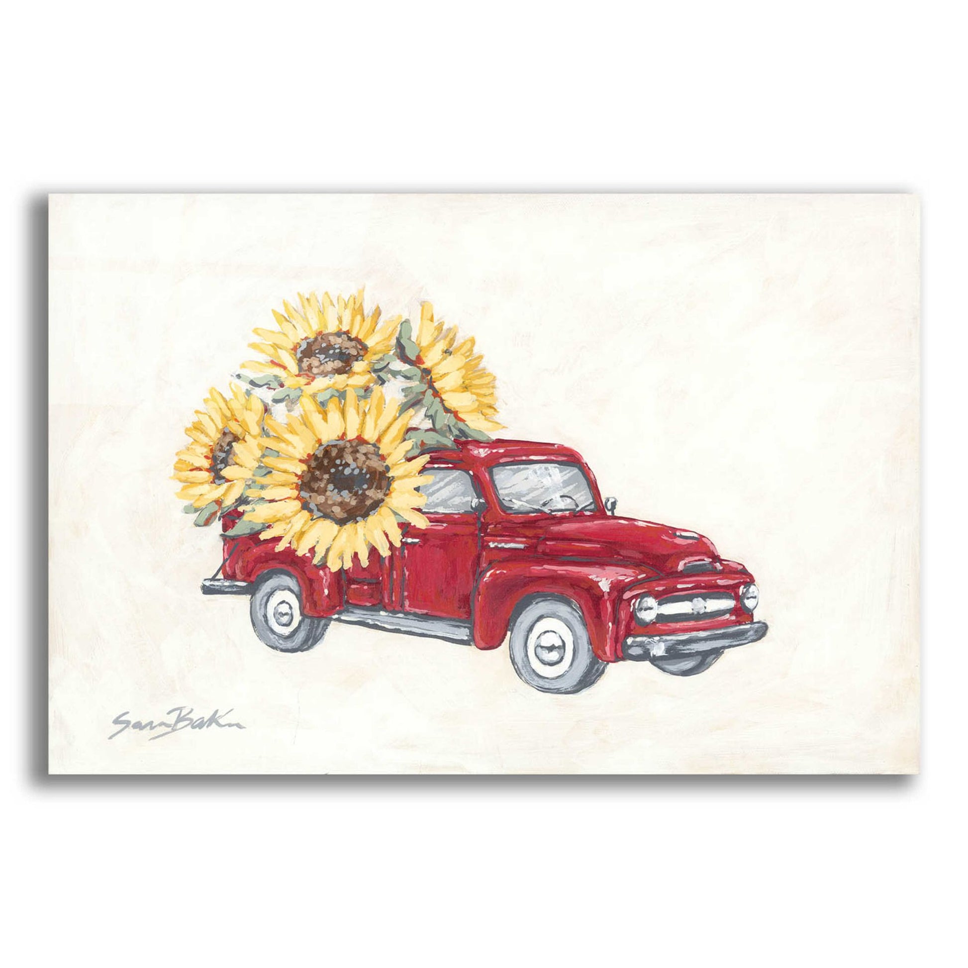 Epic Art 'Sunflower Farm Truck' by Sara Baker, Acrylic Glass Wall Art,16x12