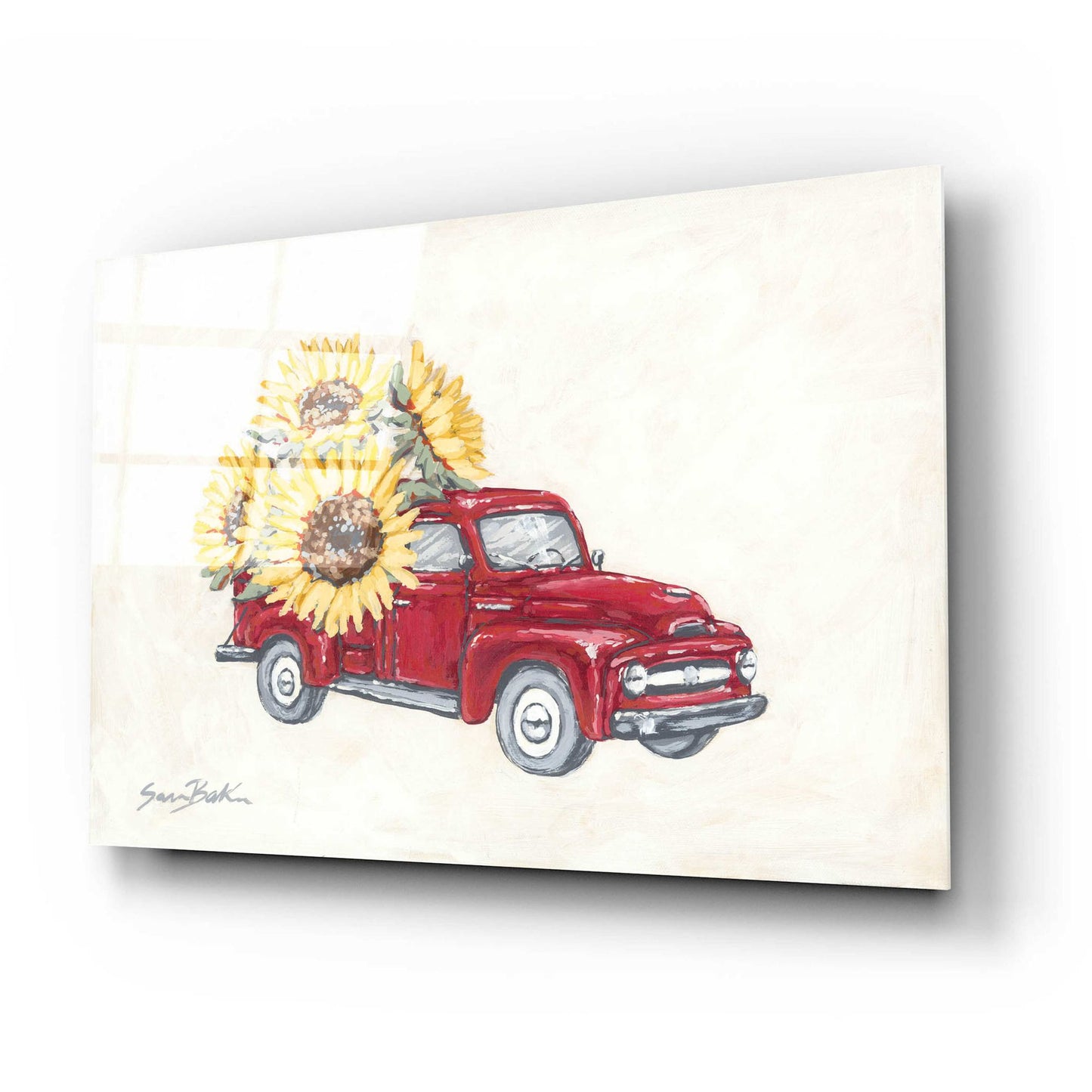 Epic Art 'Sunflower Farm Truck' by Sara Baker, Acrylic Glass Wall Art,24x16