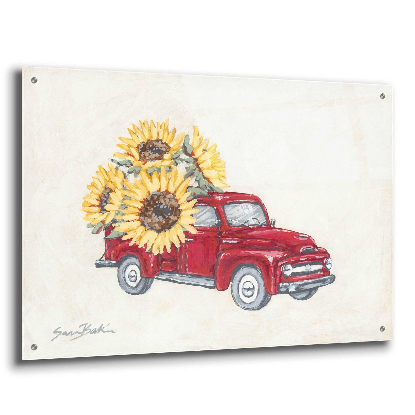 Epic Art 'Sunflower Farm Truck' by Sara Baker, Acrylic Glass Wall Art,36x24