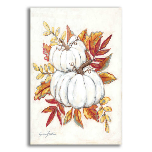 Epic Art 'White Pumpkin Fall Foliage' by Sara Baker, Acrylic Glass Wall Art