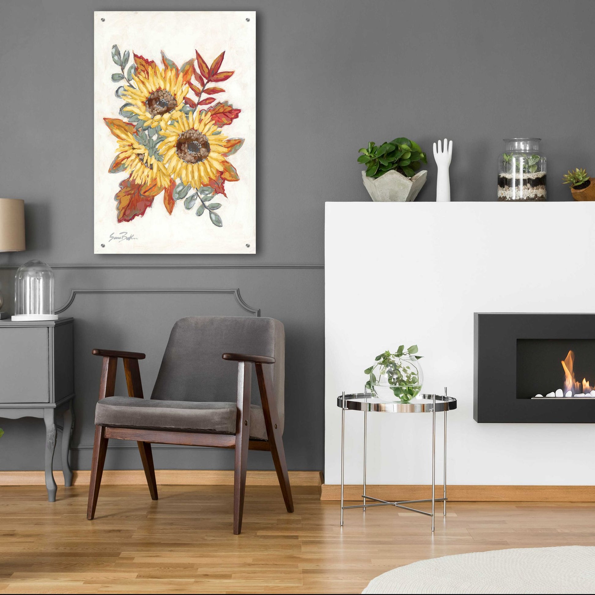 Epic Art 'Sunflower Fall Foliage' by Sara Baker, Acrylic Glass Wall Art,24x36