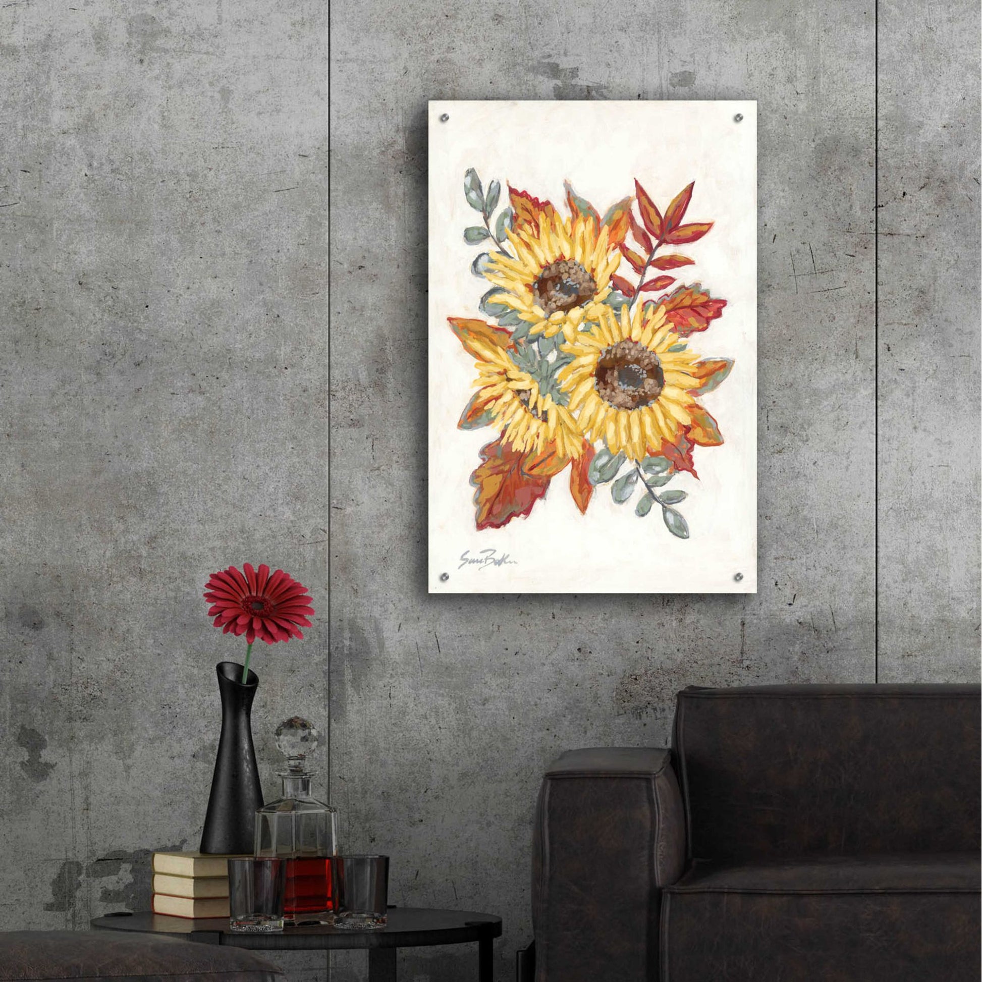 Epic Art 'Sunflower Fall Foliage' by Sara Baker, Acrylic Glass Wall Art,24x36