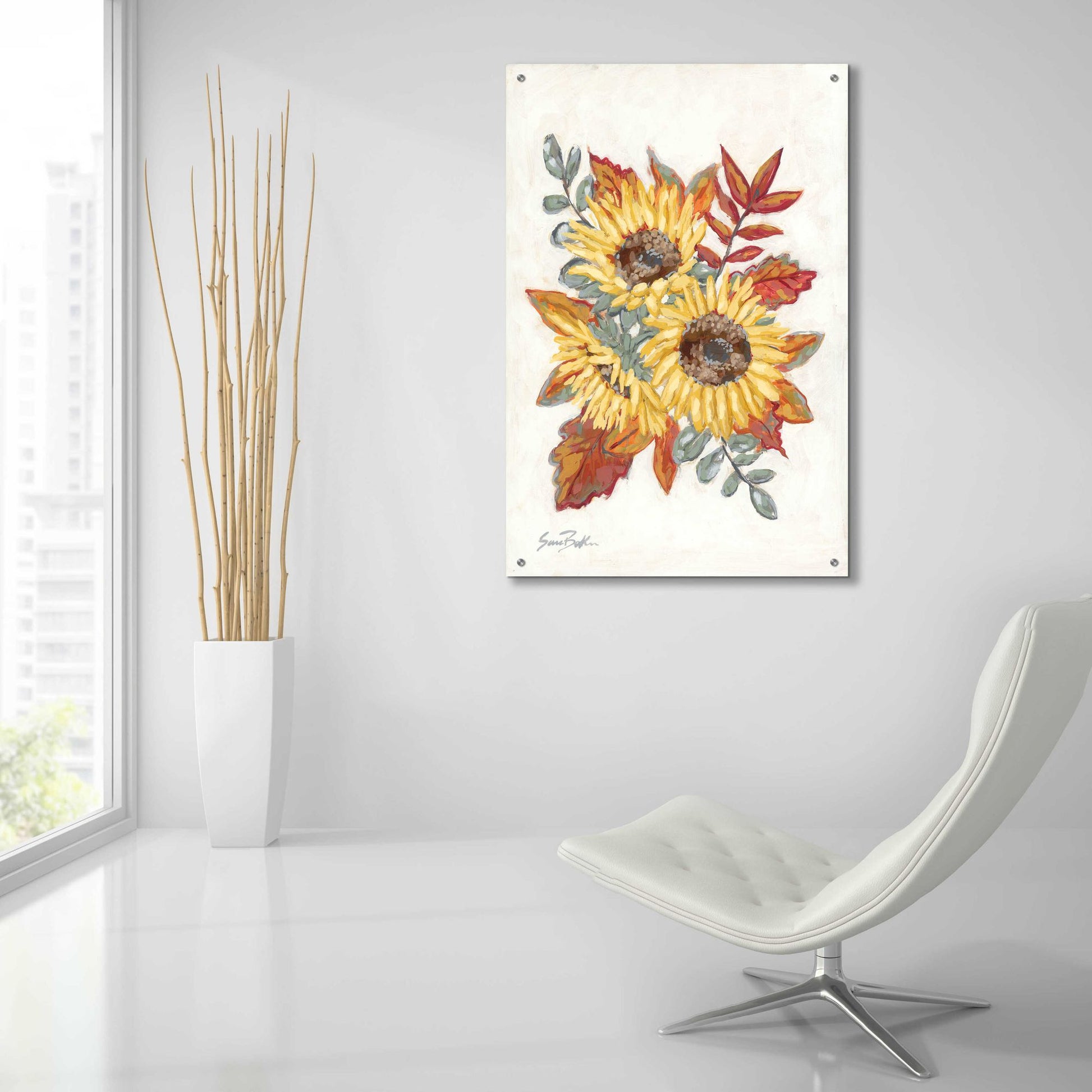 Epic Art 'Sunflower Fall Foliage' by Sara Baker, Acrylic Glass Wall Art,24x36