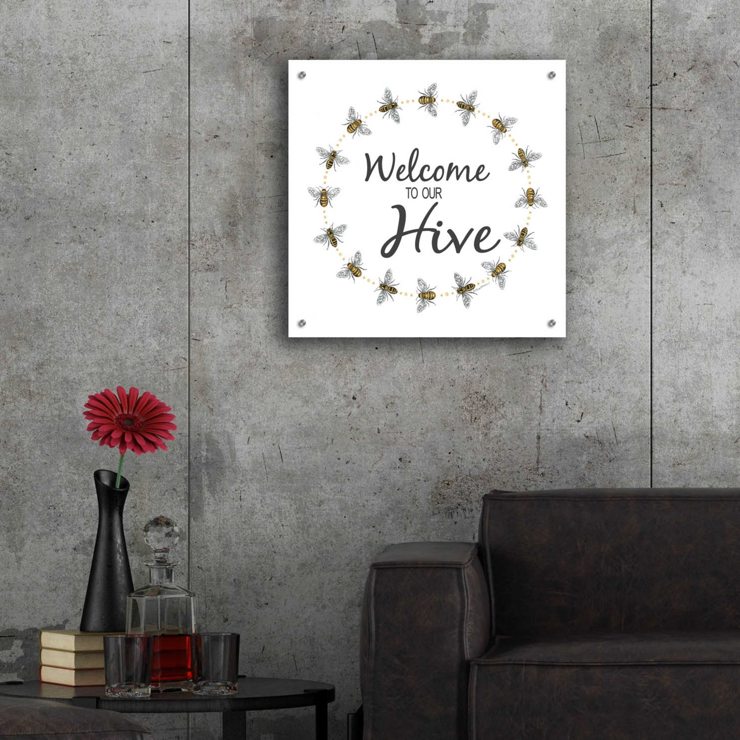 Epic Art 'Welcome To Our Hive' by Deb Strain, Acrylic Glass Wall Art,24x24