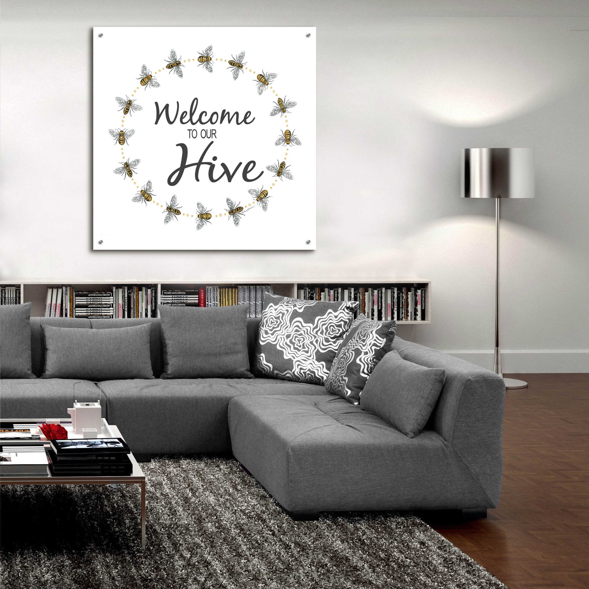 Epic Art 'Welcome To Our Hive' by Deb Strain, Acrylic Glass Wall Art,36x36