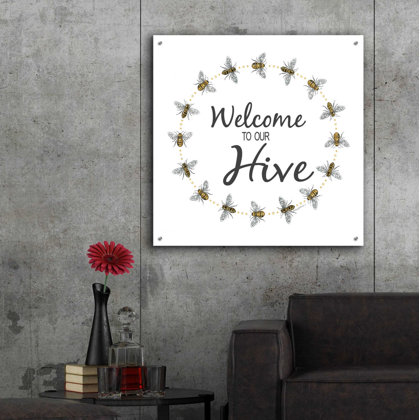 Epic Art 'Welcome To Our Hive' by Deb Strain, Acrylic Glass Wall Art,36x36