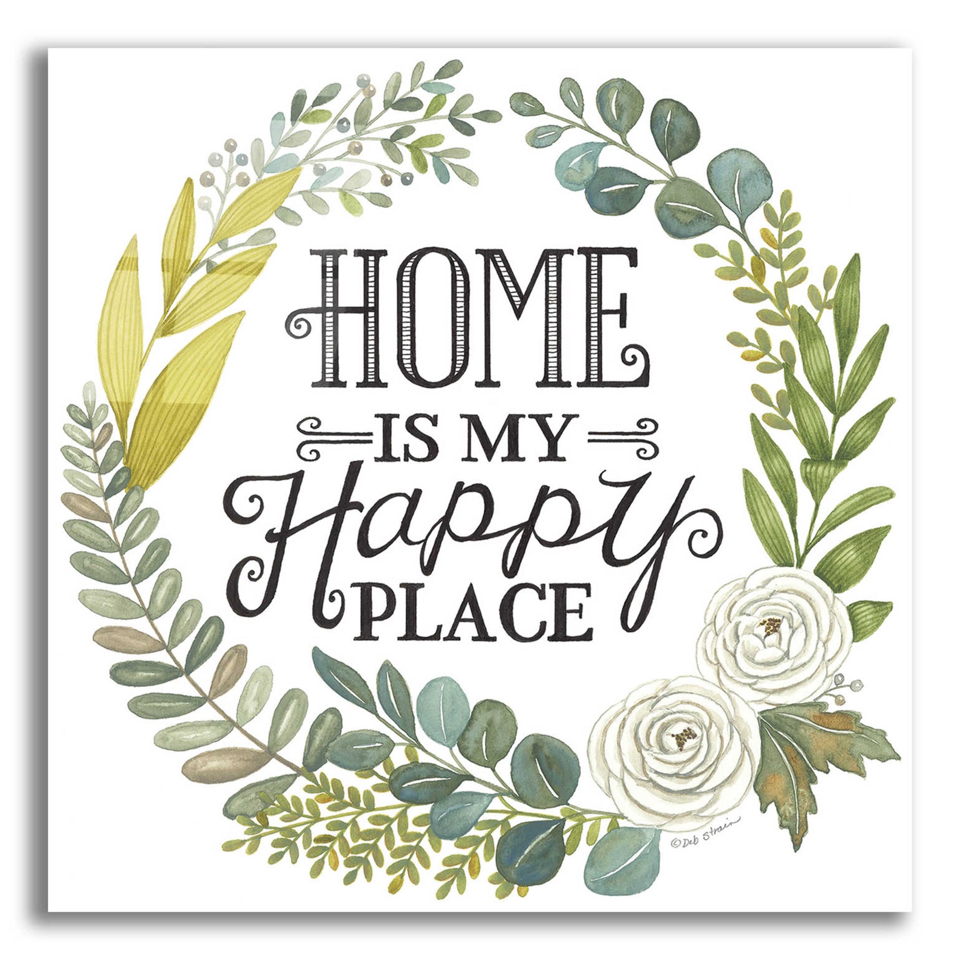 Epic Art 'Home Is My Happy Place' by Deb Strain, Acrylic Glass Wall Art,12x12