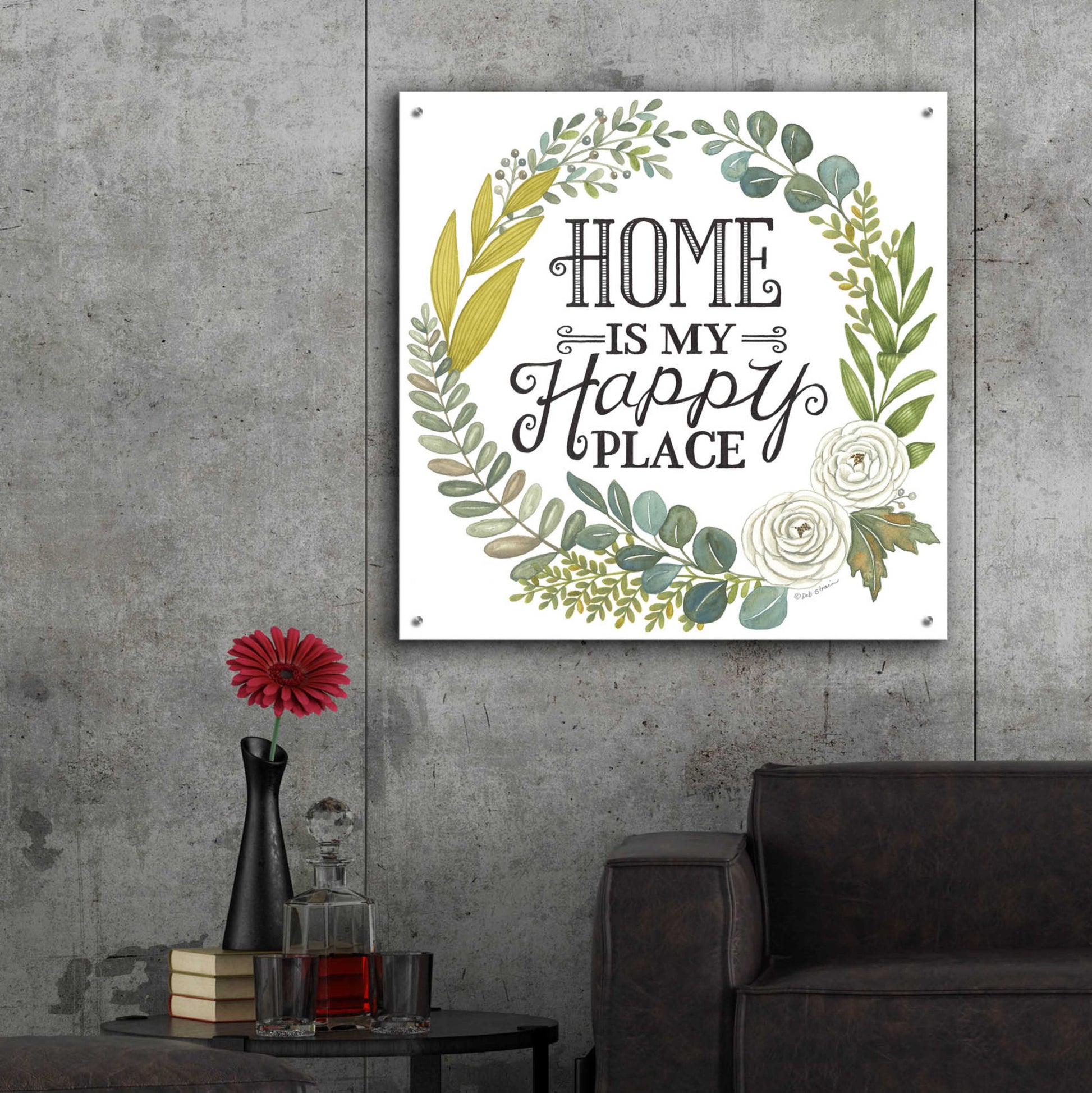 Epic Art 'Home Is My Happy Place' by Deb Strain, Acrylic Glass Wall Art,36x36