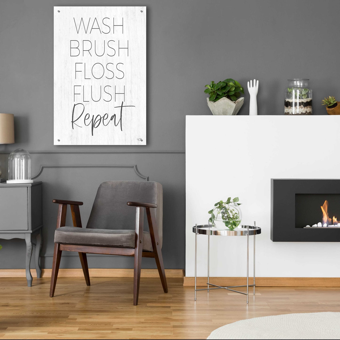 Epic Art 'Wash, Brush, Floss, Flush, Repeat' by Lux + Me Designs, Acrylic Glass Wall Art,24x36