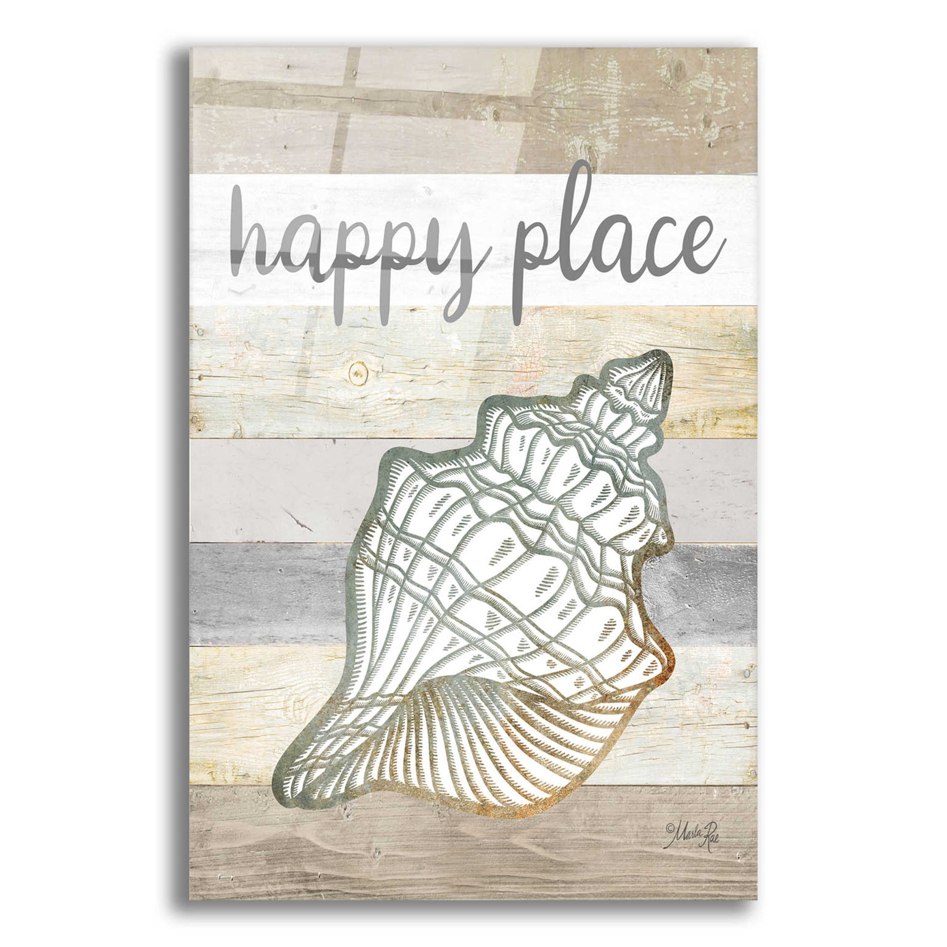 Epic Art 'Happy Place Shell' by Marla Rae, Acrylic Glass Wall Art,12x16