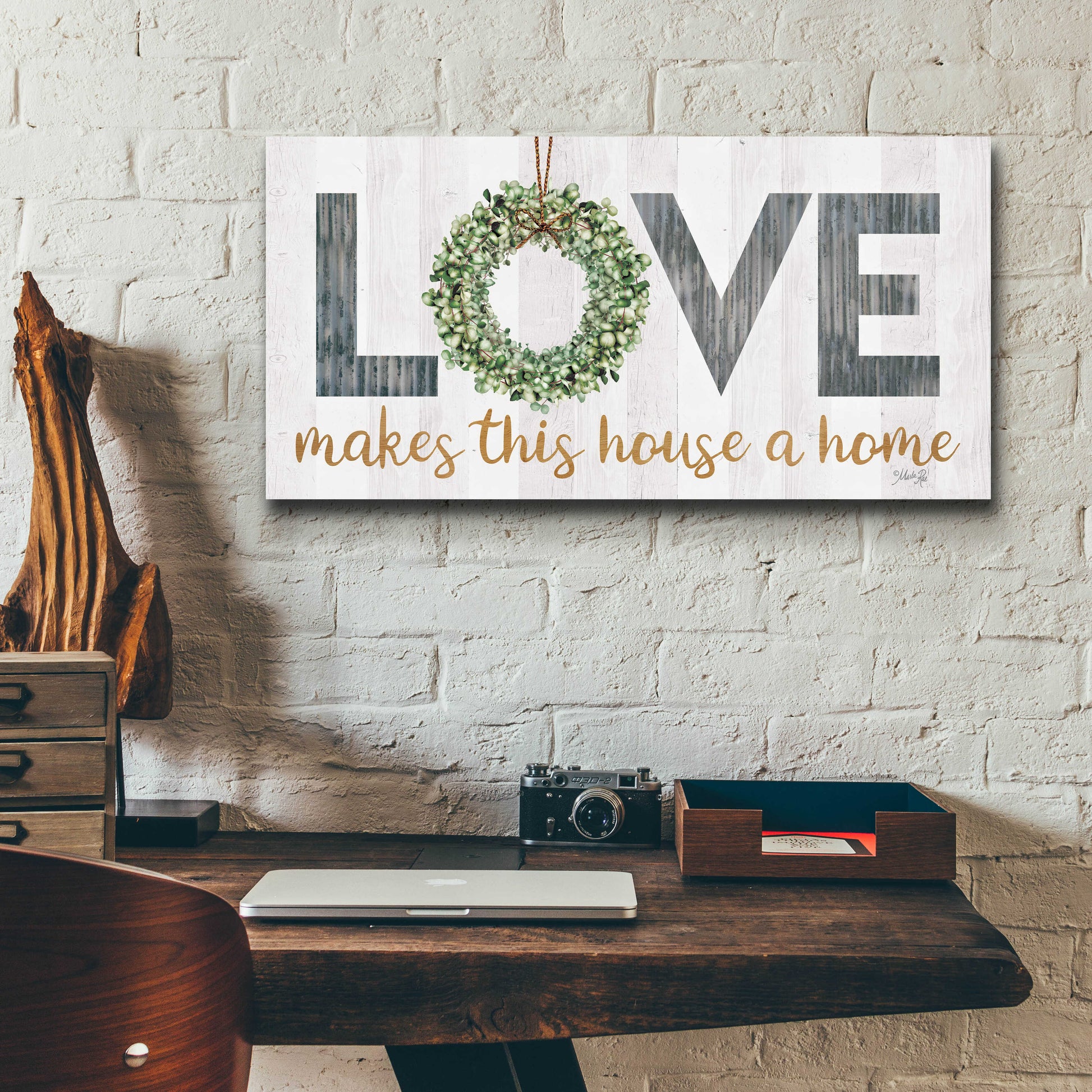 Epic Art 'Love Makes This House a Home with Wreath' by Marla Rae, Acrylic Glass Wall Art,24x12