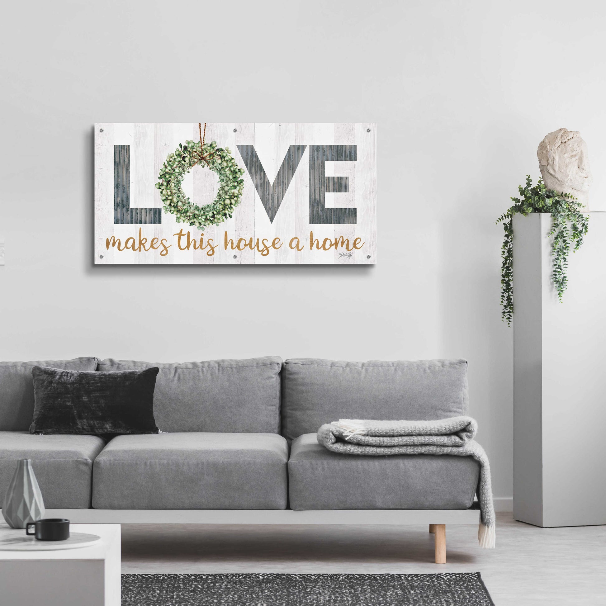 Epic Art 'Love Makes This House a Home with Wreath' by Marla Rae, Acrylic Glass Wall Art,48x24