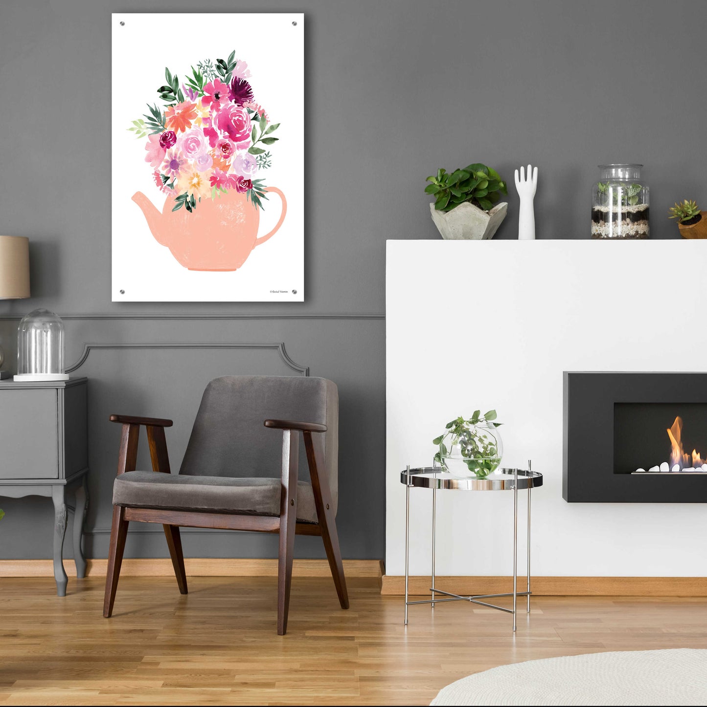 Epic Art 'Floral Teapot' by Rachel Nieman, Acrylic Glass Wall Art,24x36