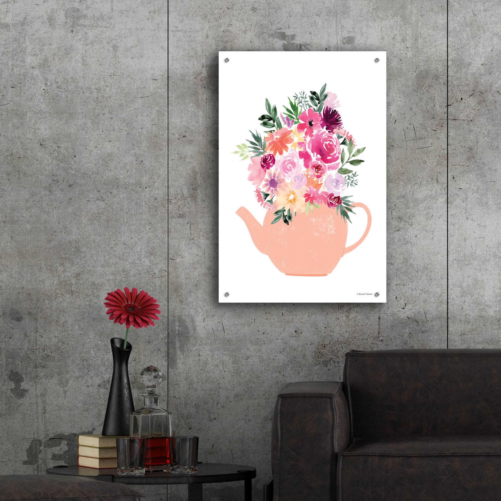 Epic Art 'Floral Teapot' by Rachel Nieman, Acrylic Glass Wall Art,24x36