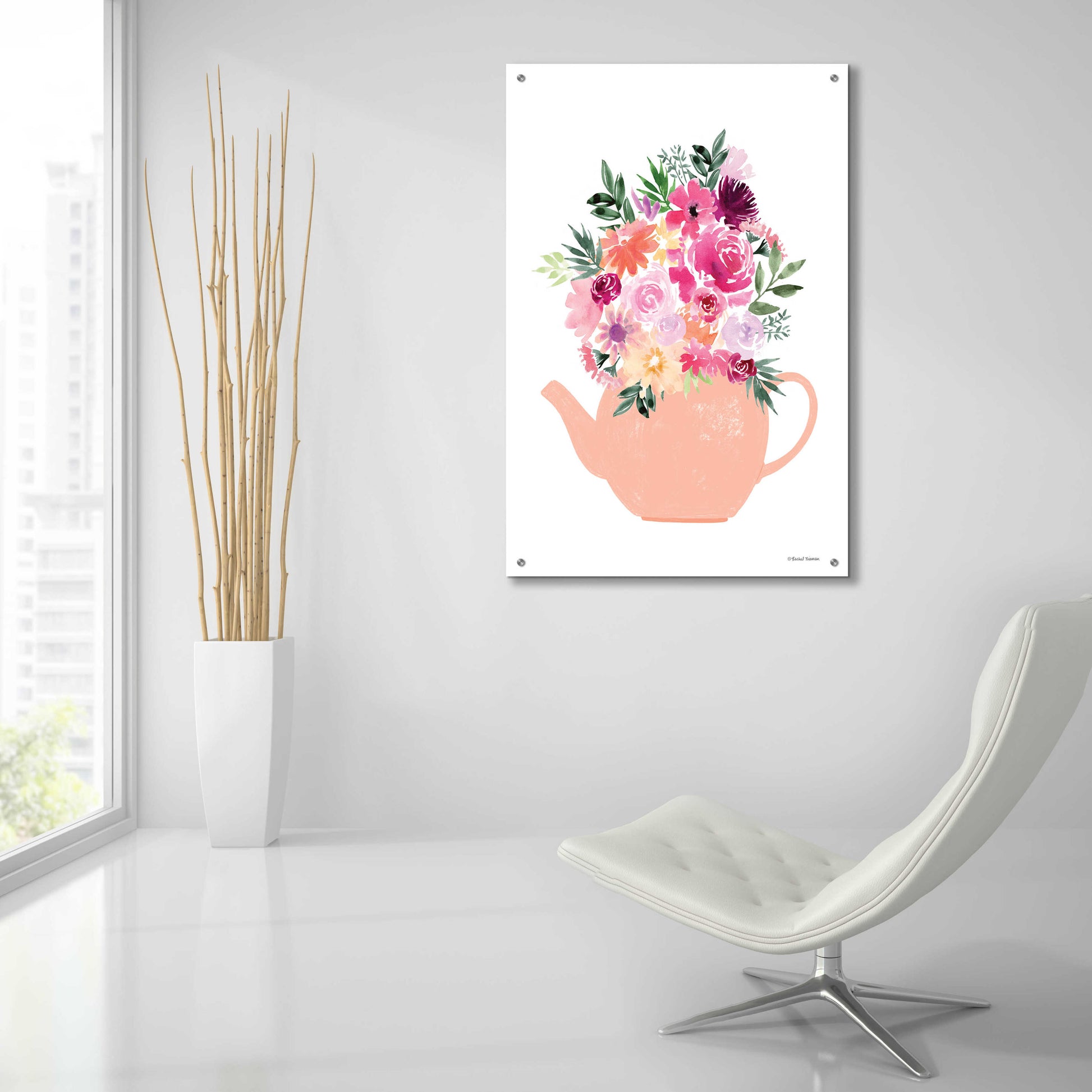 Epic Art 'Floral Teapot' by Rachel Nieman, Acrylic Glass Wall Art,24x36