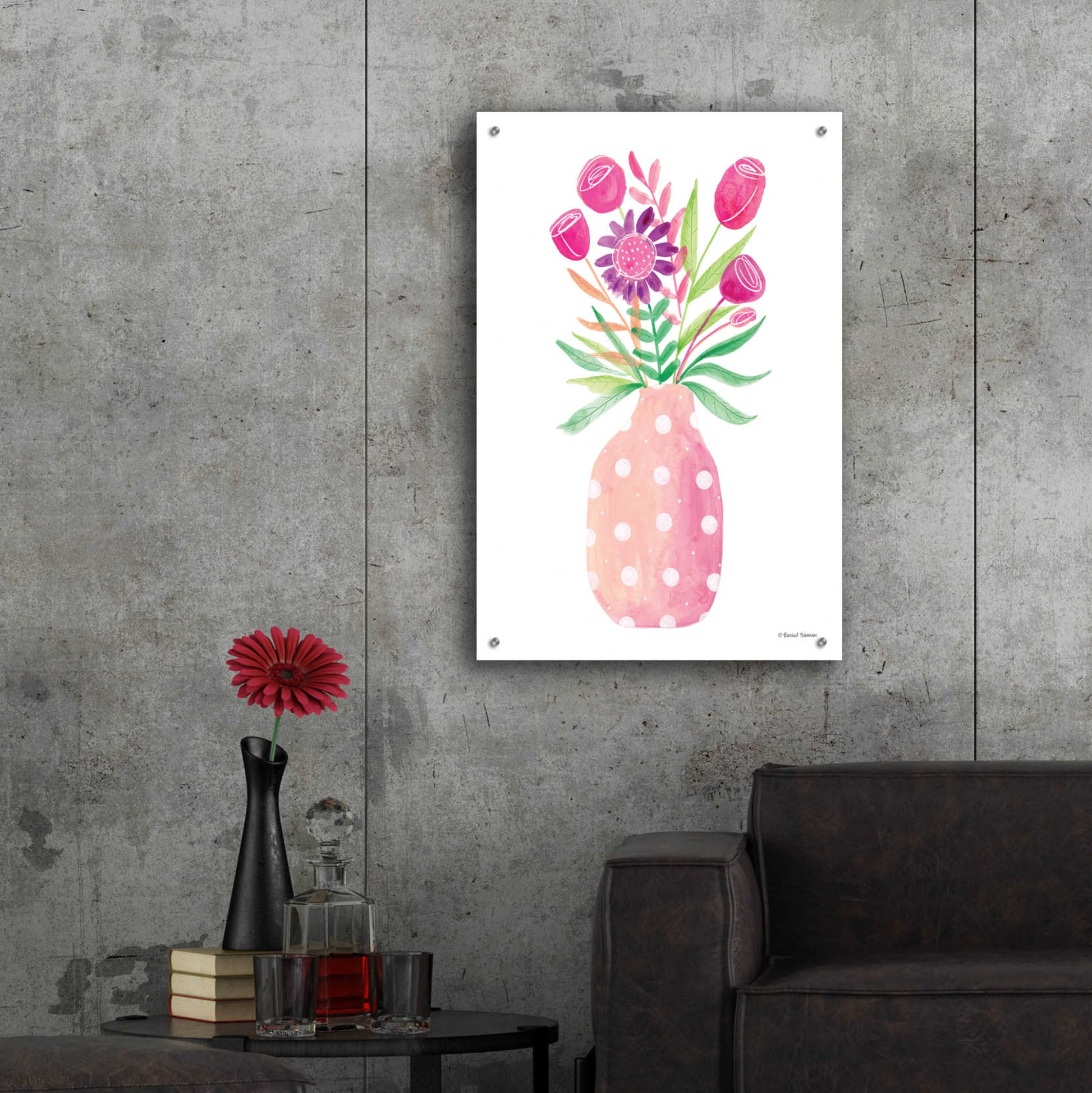 Epic Art 'Pretty in Pink Flower Pot' by Rachel Nieman, Acrylic Glass Wall Art,24x36