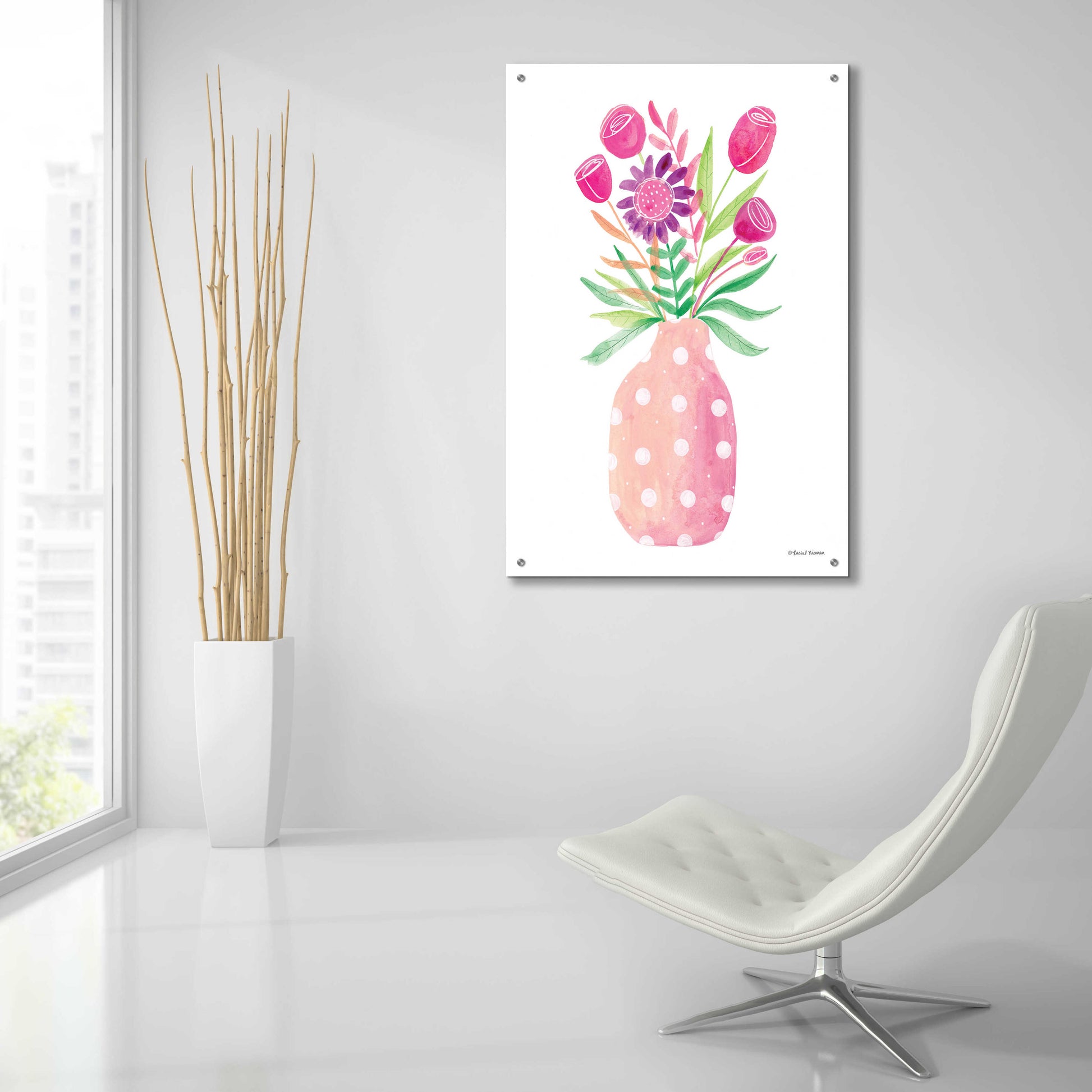 Epic Art 'Pretty in Pink Flower Pot' by Rachel Nieman, Acrylic Glass Wall Art,24x36