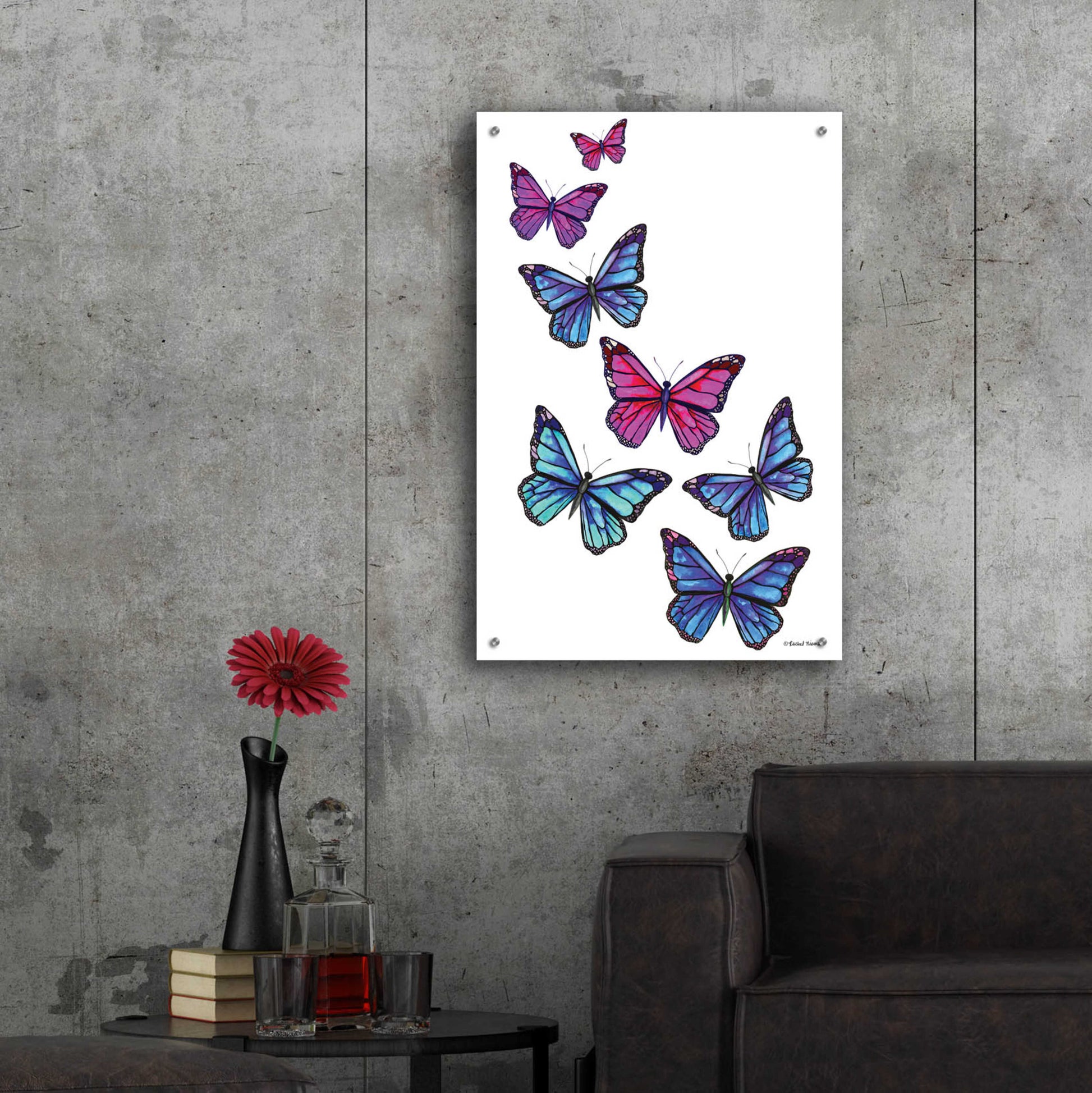 Epic Art 'Vibrant Flying Butterflies' by Rachel Nieman, Acrylic Glass Wall Art,24x36