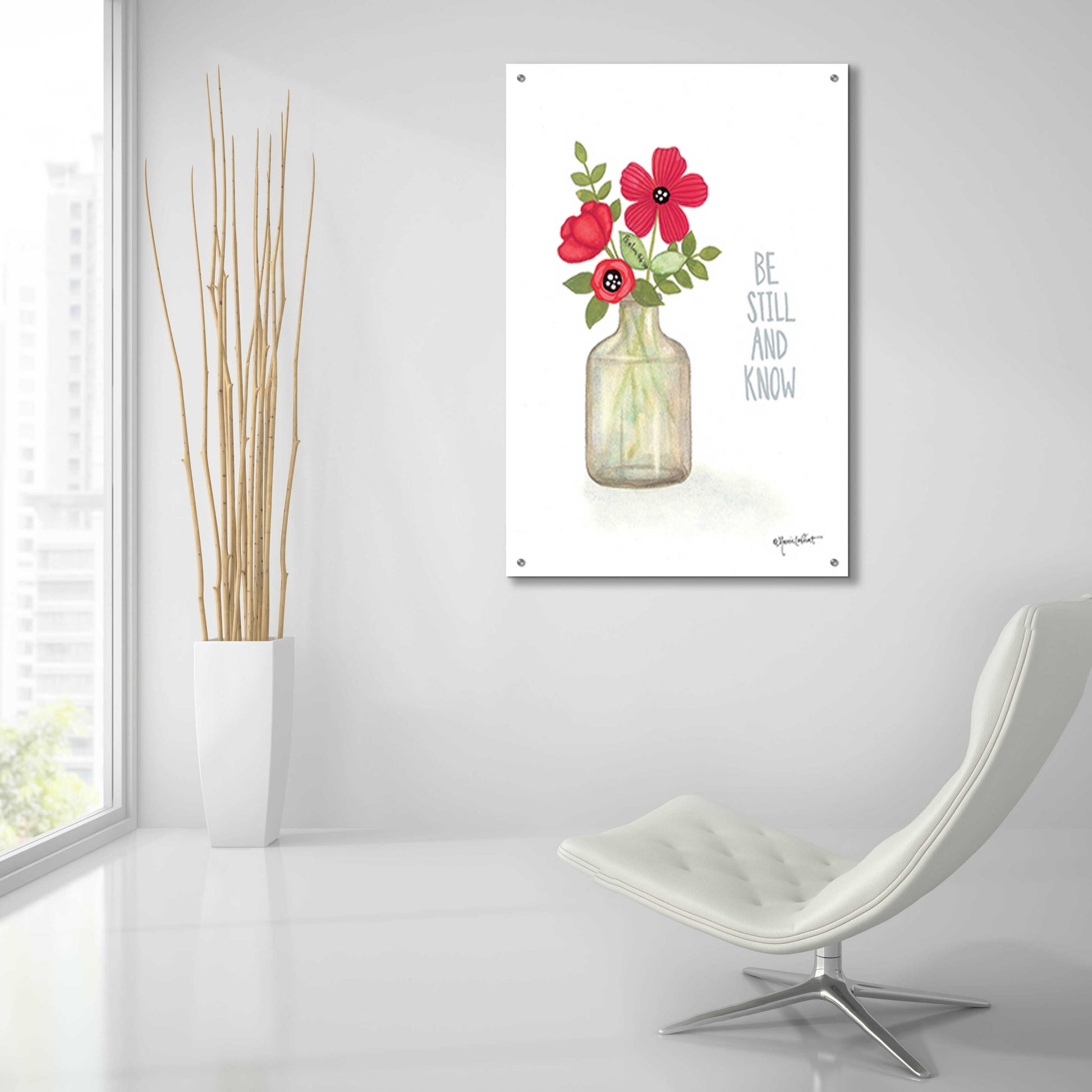 Epic Art 'Red Blossoms - Be Still' by Annie LaPoint, Acrylic Glass Wall Art,24x36