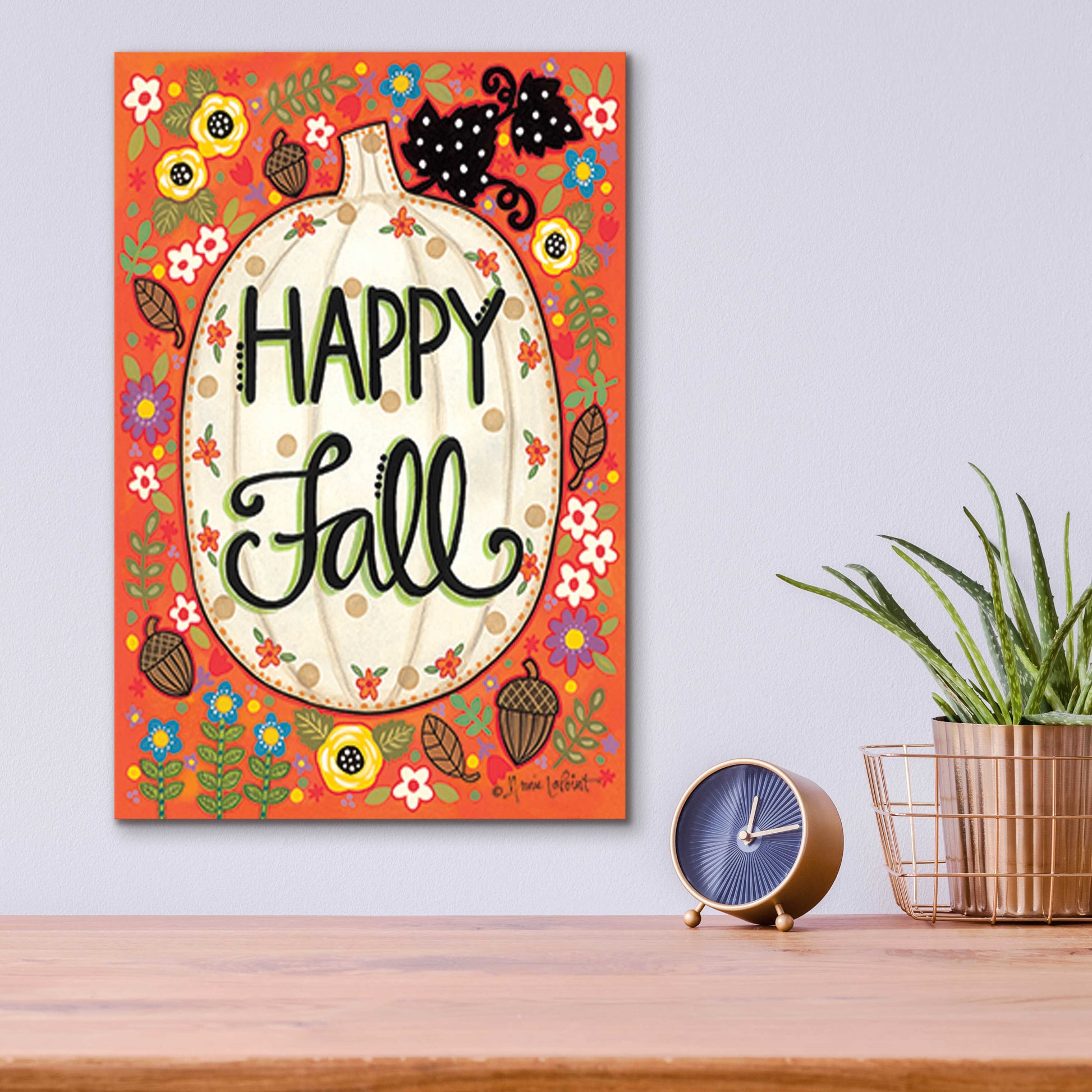 Epic Art 'Happy Fall Pumpkin' by Annie LaPoint, Acrylic Glass Wall Art,12x16