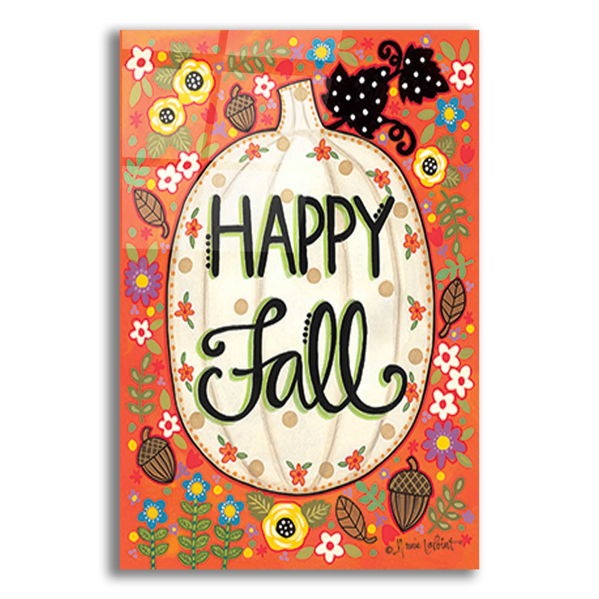 Epic Art 'Happy Fall Pumpkin' by Annie LaPoint, Acrylic Glass Wall Art,12x16