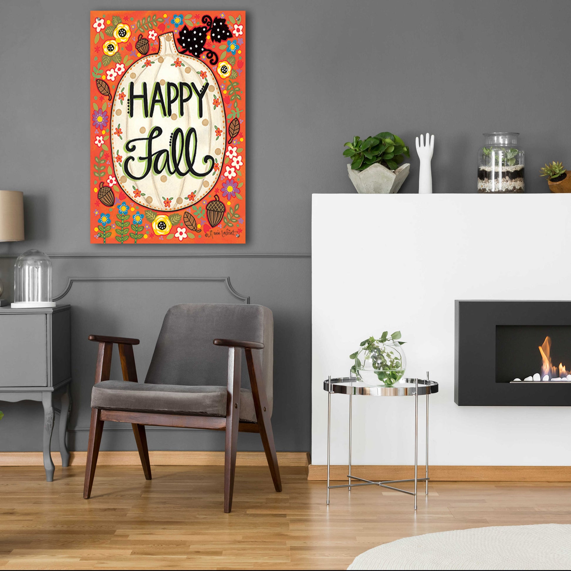 Epic Art 'Happy Fall Pumpkin' by Annie LaPoint, Acrylic Glass Wall Art,24x36