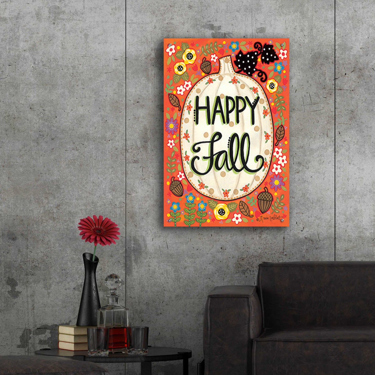 Epic Art 'Happy Fall Pumpkin' by Annie LaPoint, Acrylic Glass Wall Art,24x36