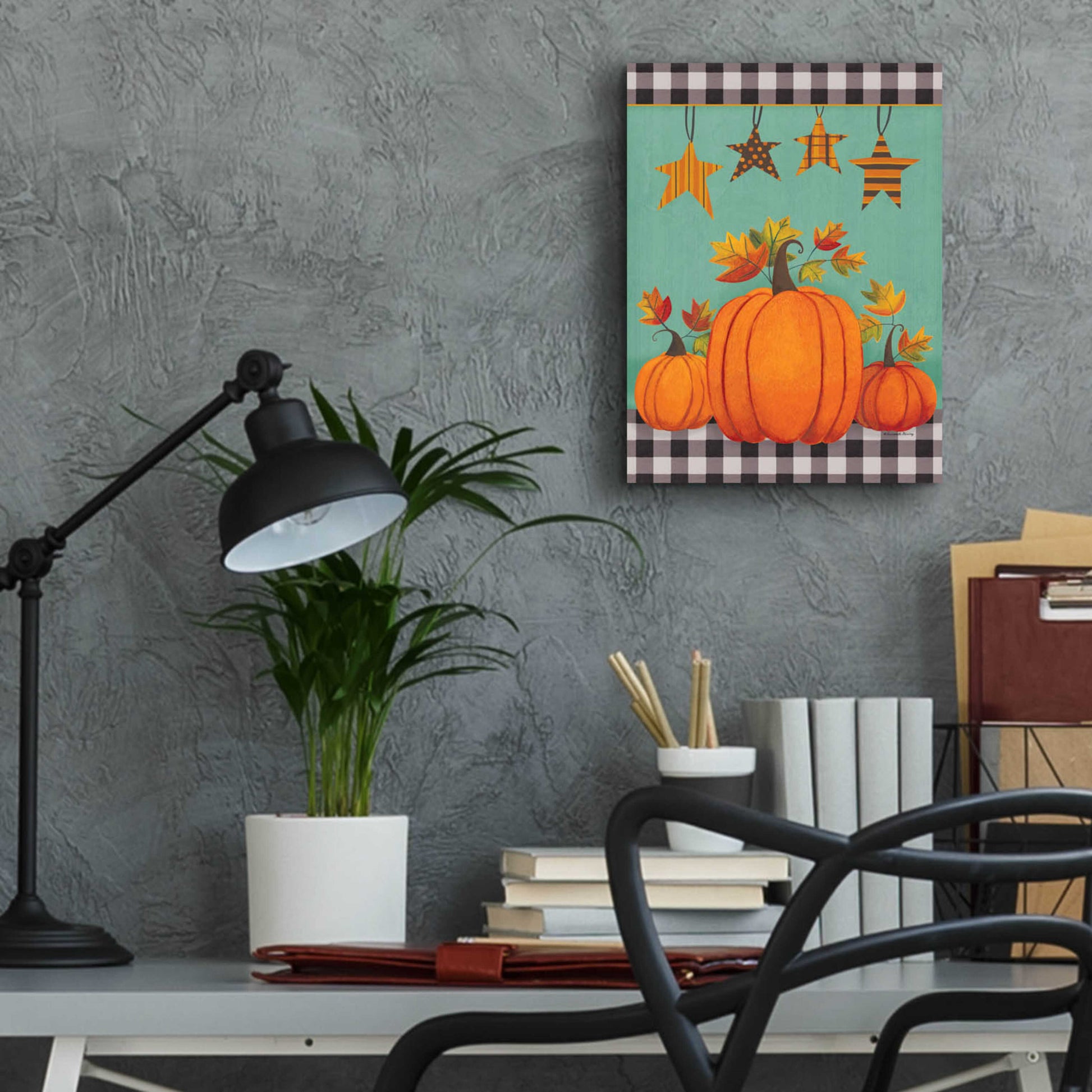 Epic Art 'Pumpkins & Stars' by Bernadette Deming, Acrylic Glass Wall Art,12x16