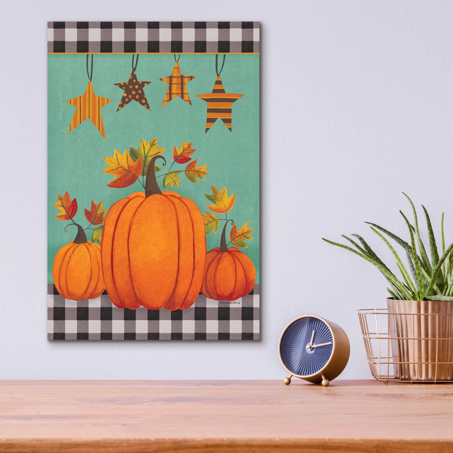 Epic Art 'Pumpkins & Stars' by Bernadette Deming, Acrylic Glass Wall Art,12x16