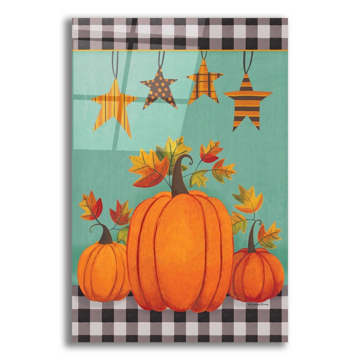 Epic Art 'Pumpkins & Stars' by Bernadette Deming, Acrylic Glass Wall Art,12x16