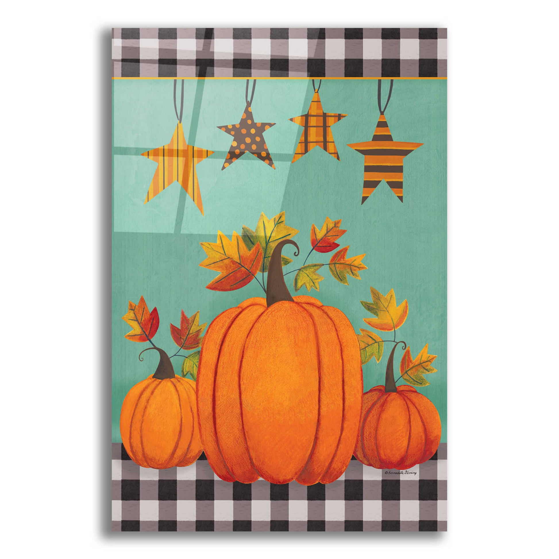 Epic Art 'Pumpkins & Stars' by Bernadette Deming, Acrylic Glass Wall Art,12x16